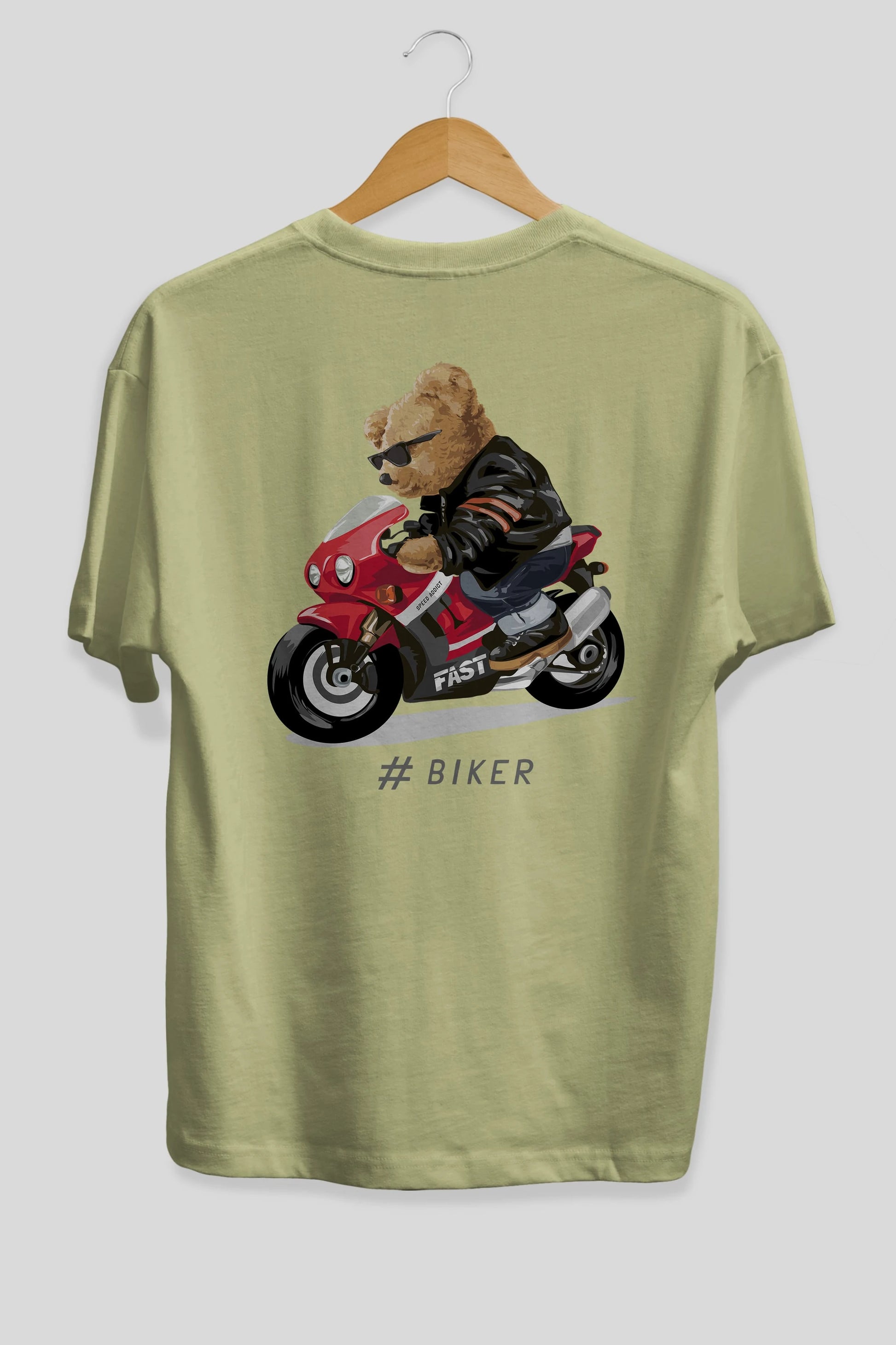 Teddy Bear Biker Arka Baskılı Oversize t-shirt Erkek Kadın Unisex %100 Pamuk