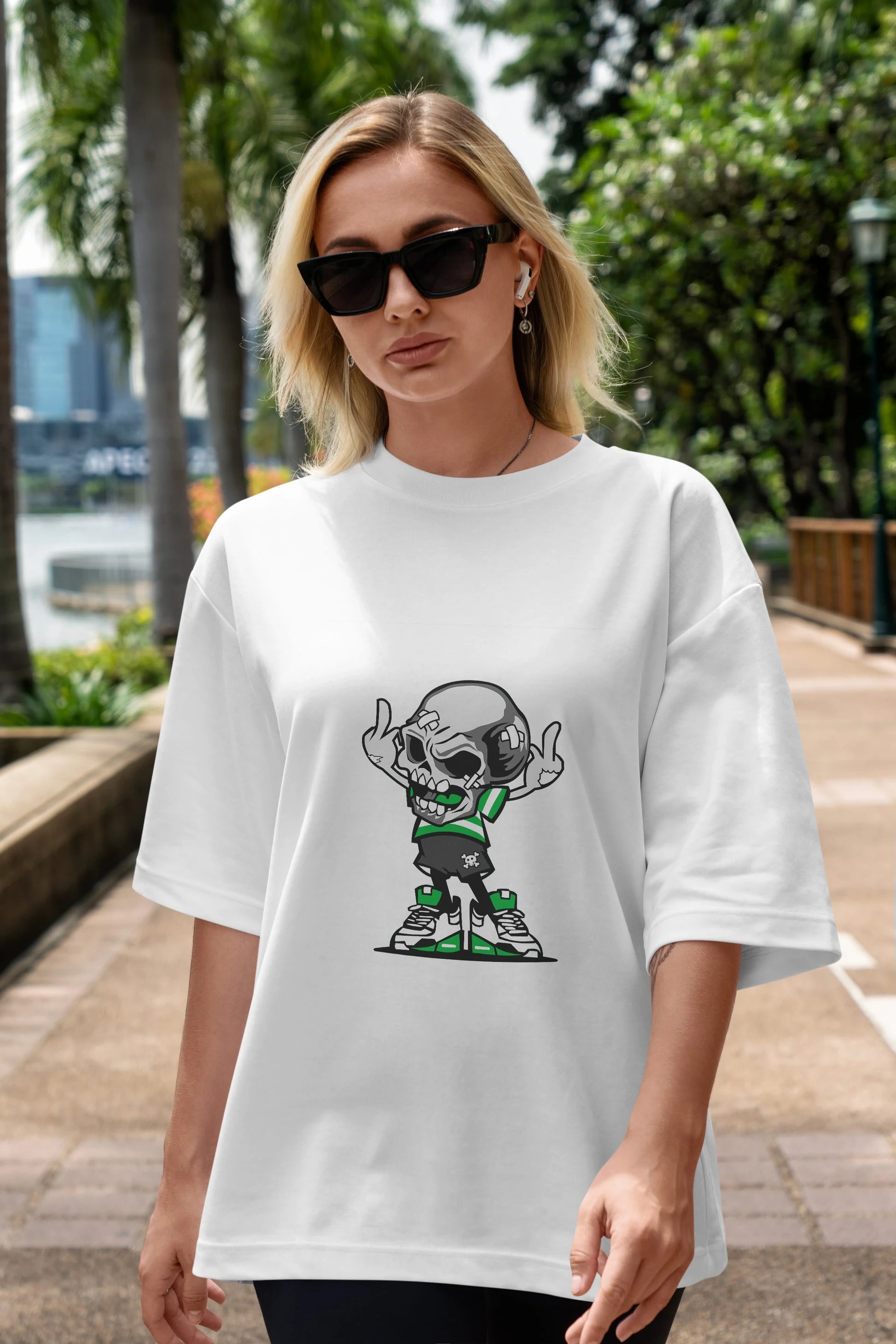Skull F Hand Ön Baskılı Oversize t-shirt Erkek Kadın Unisex %100 Pamuk tişort