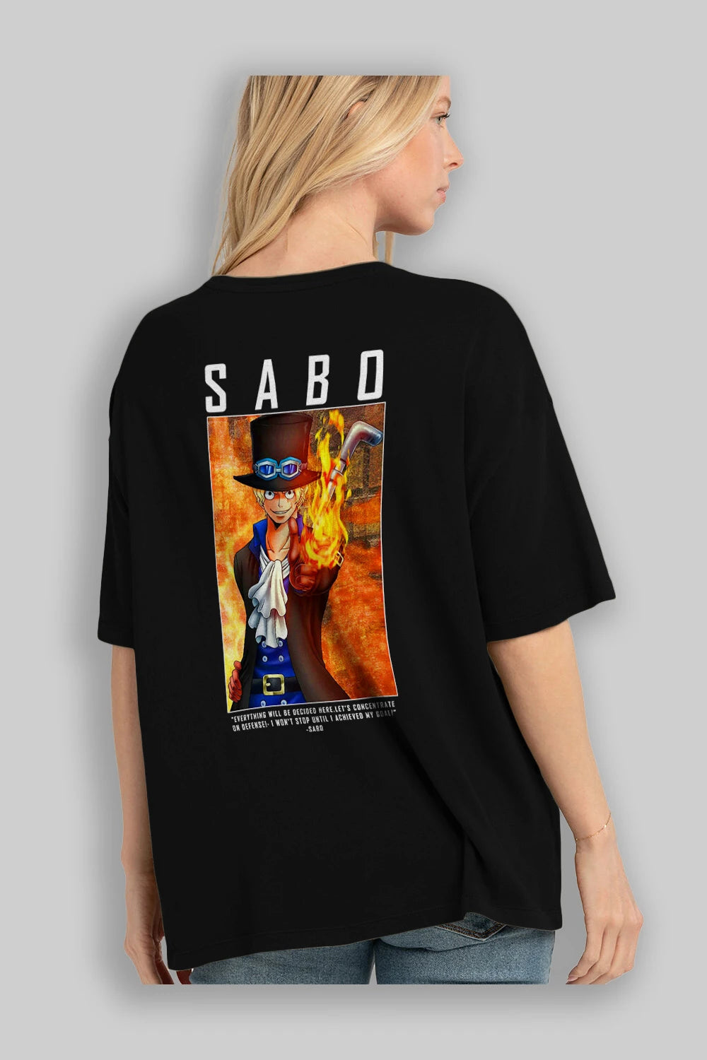 Sabo Anime Arka Baskılı Oversize t-shirt Erkek Kadın Unisex %100 pamuk tişort