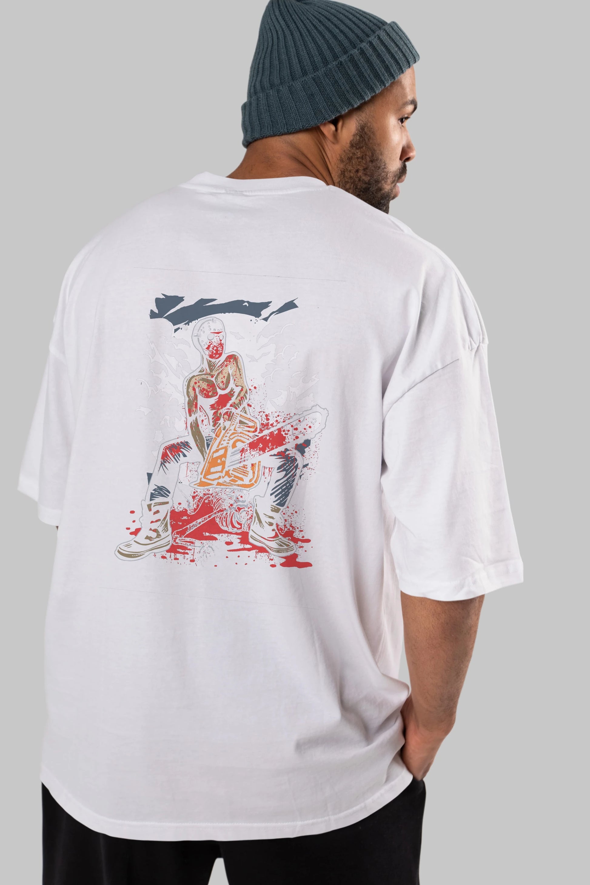 Chainsaw Killer Arka Baskılı Oversize t-shirt Erkek Kadın Unisex %100 Pamuk