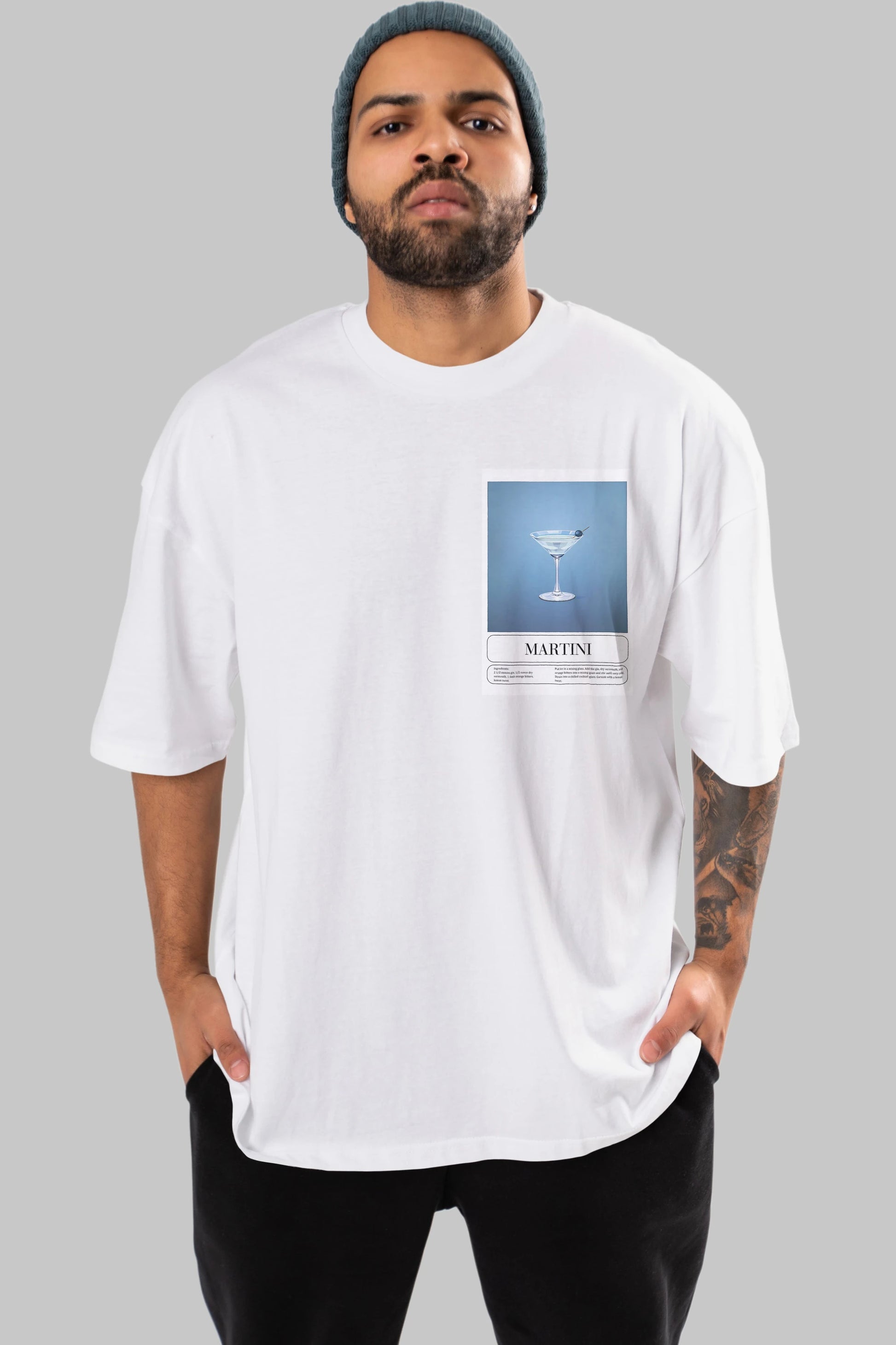 Martini Ön Sol Baskılı Oversize t-shirt Erkek Kadın Unisex %100 Pamuk Bisiklet Yaka tişort
