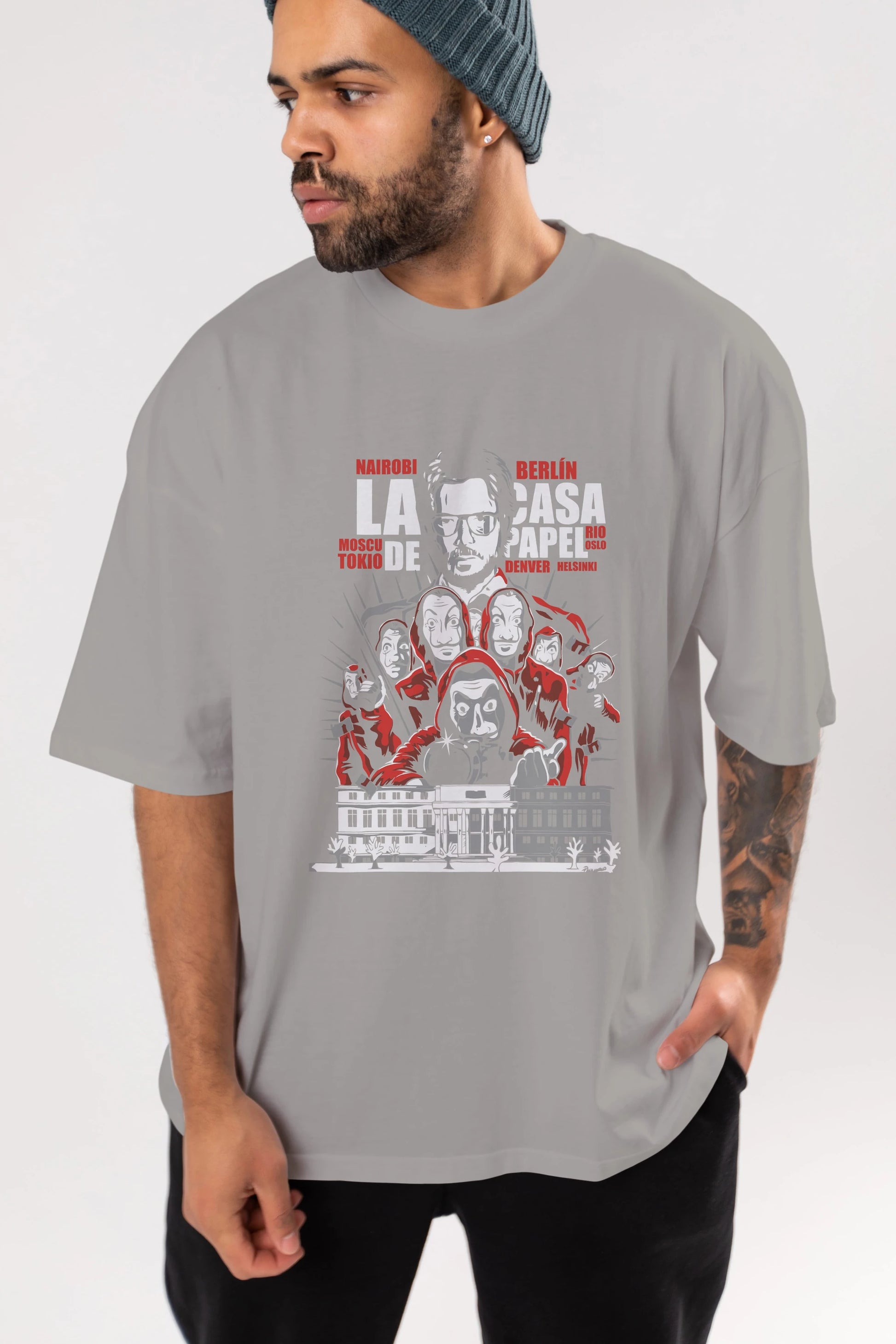La Casa De Papel (2) Ön Baskılı Oversize t-shirt Erkek Kadın Unisex %100 Pamuk Bisiklet Yaka tişort