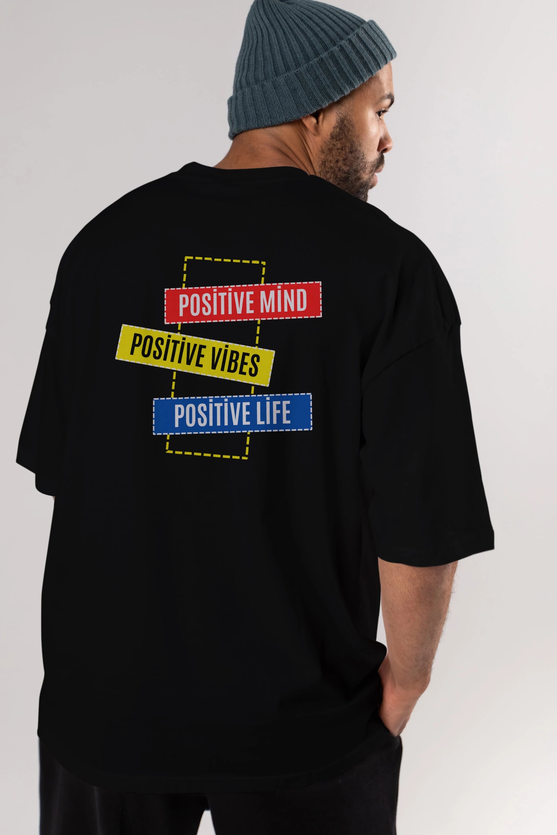 Positive Mind Vibes Lifes Arka Baskılı Oversize t-shirt Erkek Kadın Unisex