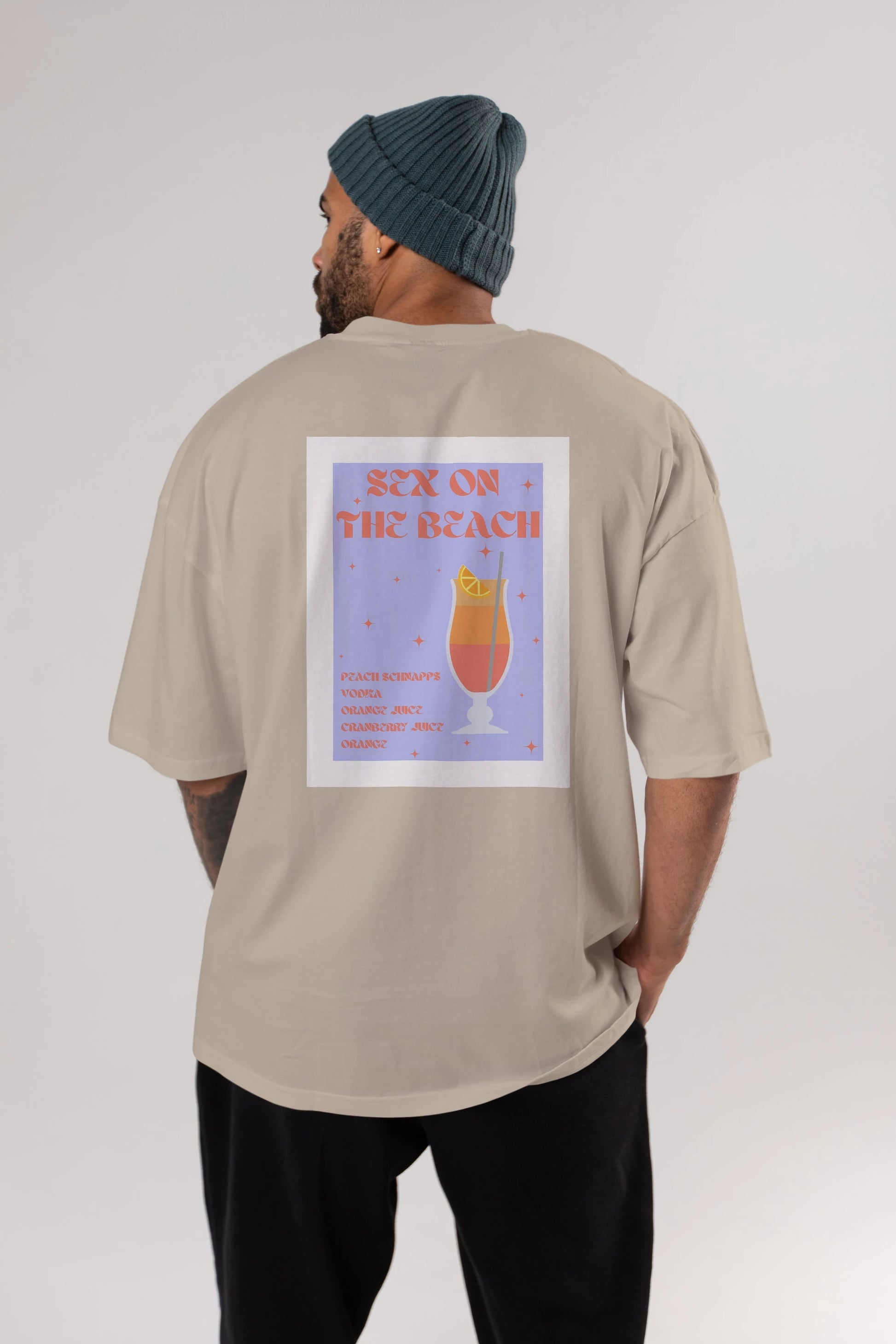 Sex On The Beach Arka Baskılı Oversize t-shirt Erkek Kadın Unisex %100 Pamuk Bisiklet Yaka tişort