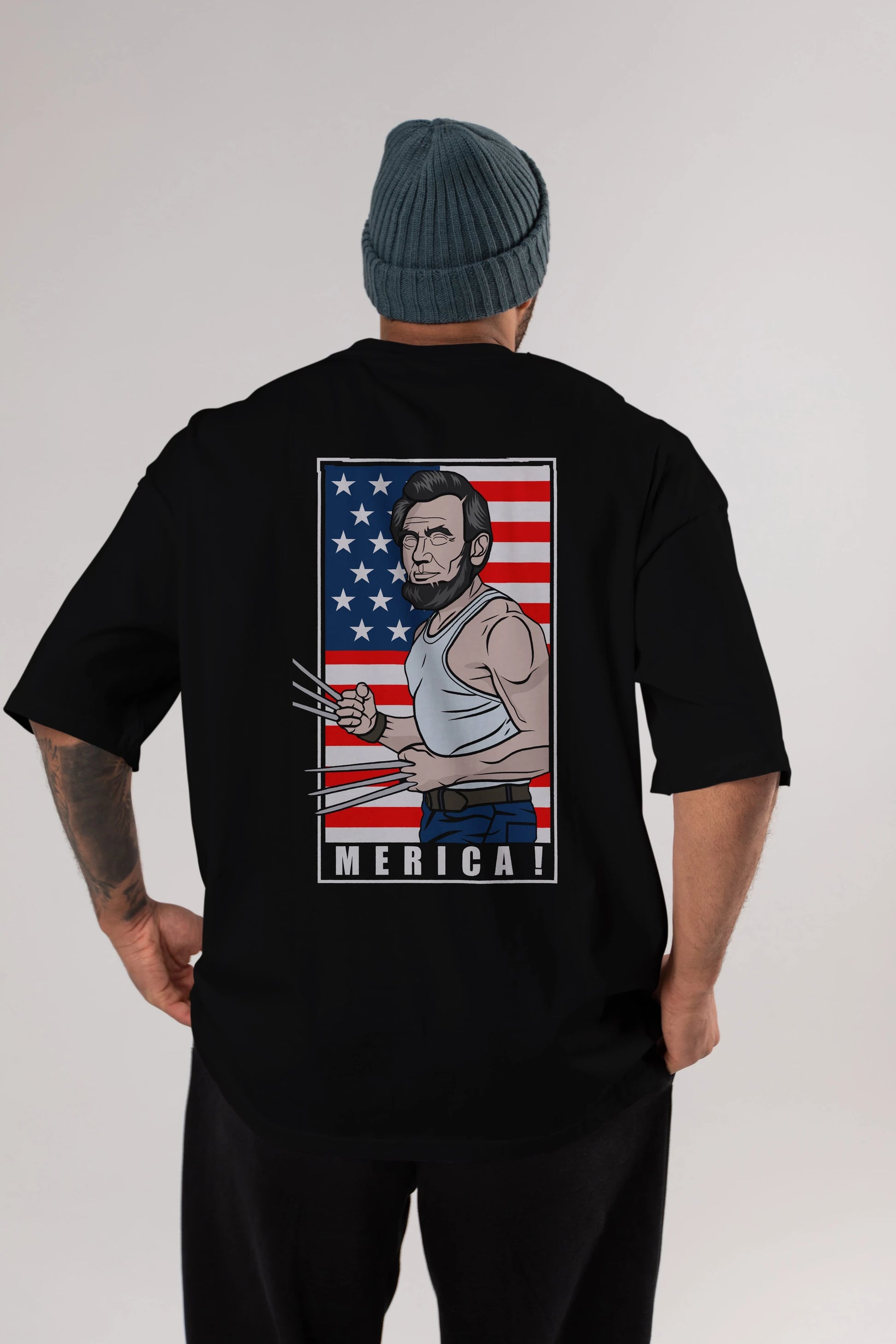 Wolverlincoln Arka Baskılı Oversize t-shirt Erkek Kadın Unisex %100 Pamuk tişort