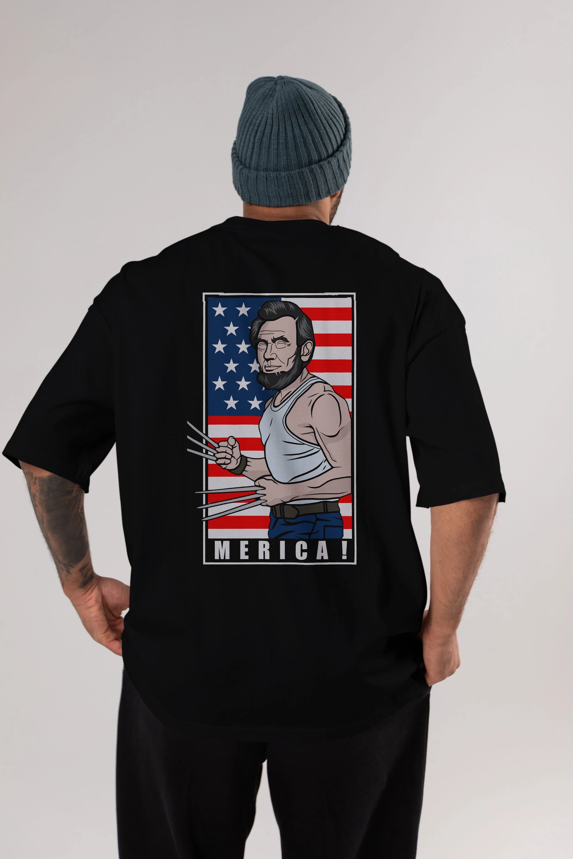 Wolverlincoln Arka Baskılı Oversize t-shirt Erkek Kadın Unisex %100 Pamuk tişort