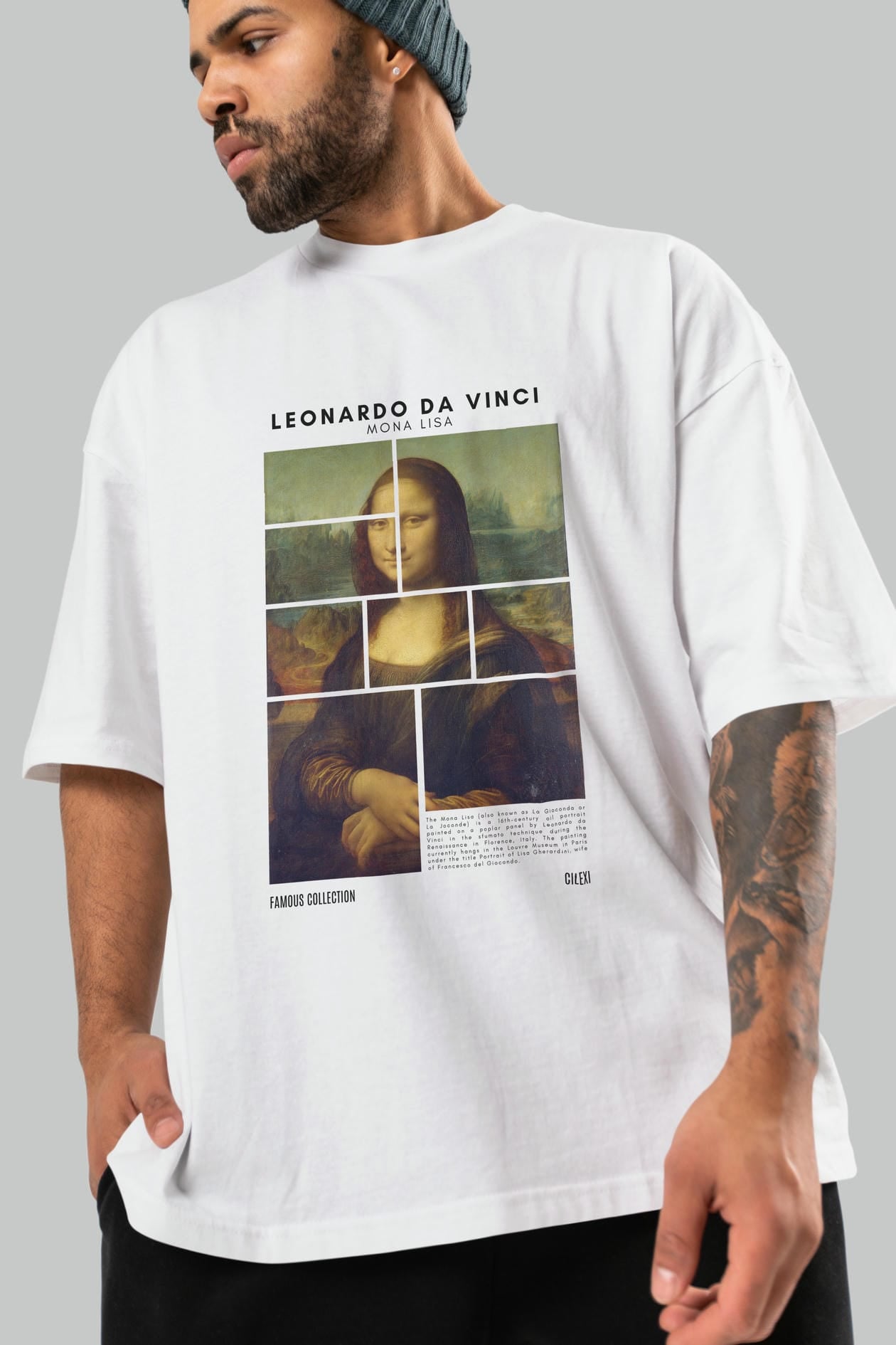 Leonardo Da Vinci Mona Lisa ön Baskılı Oversize t-shirt Erkek Kadın Bisiklet Yaka Pamuk tişort