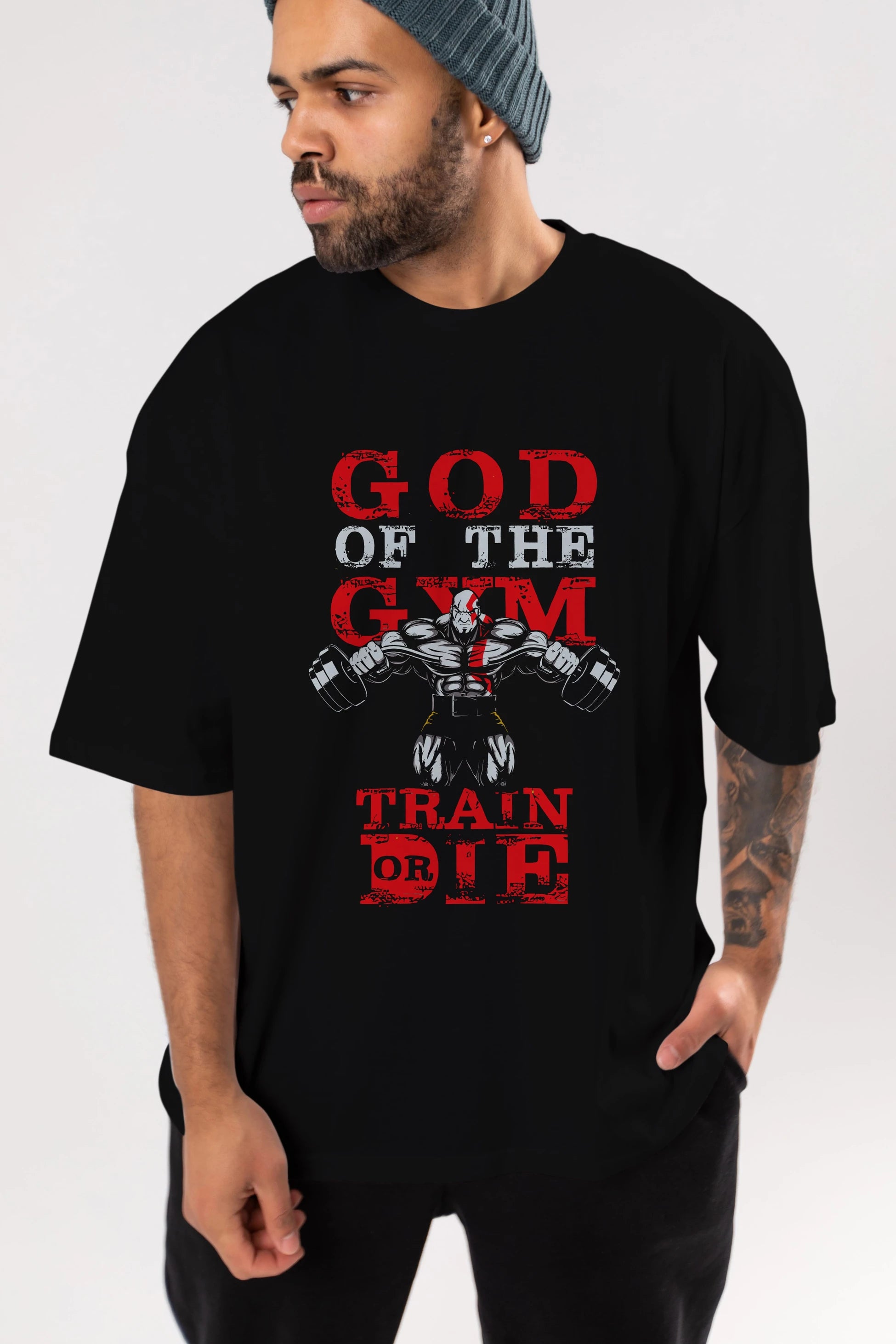 God of The GYM Ön Baskılı Oversize t-shirt Erkek Kadın Unisex %100 Pamuk Bisiklet Yaka tişort