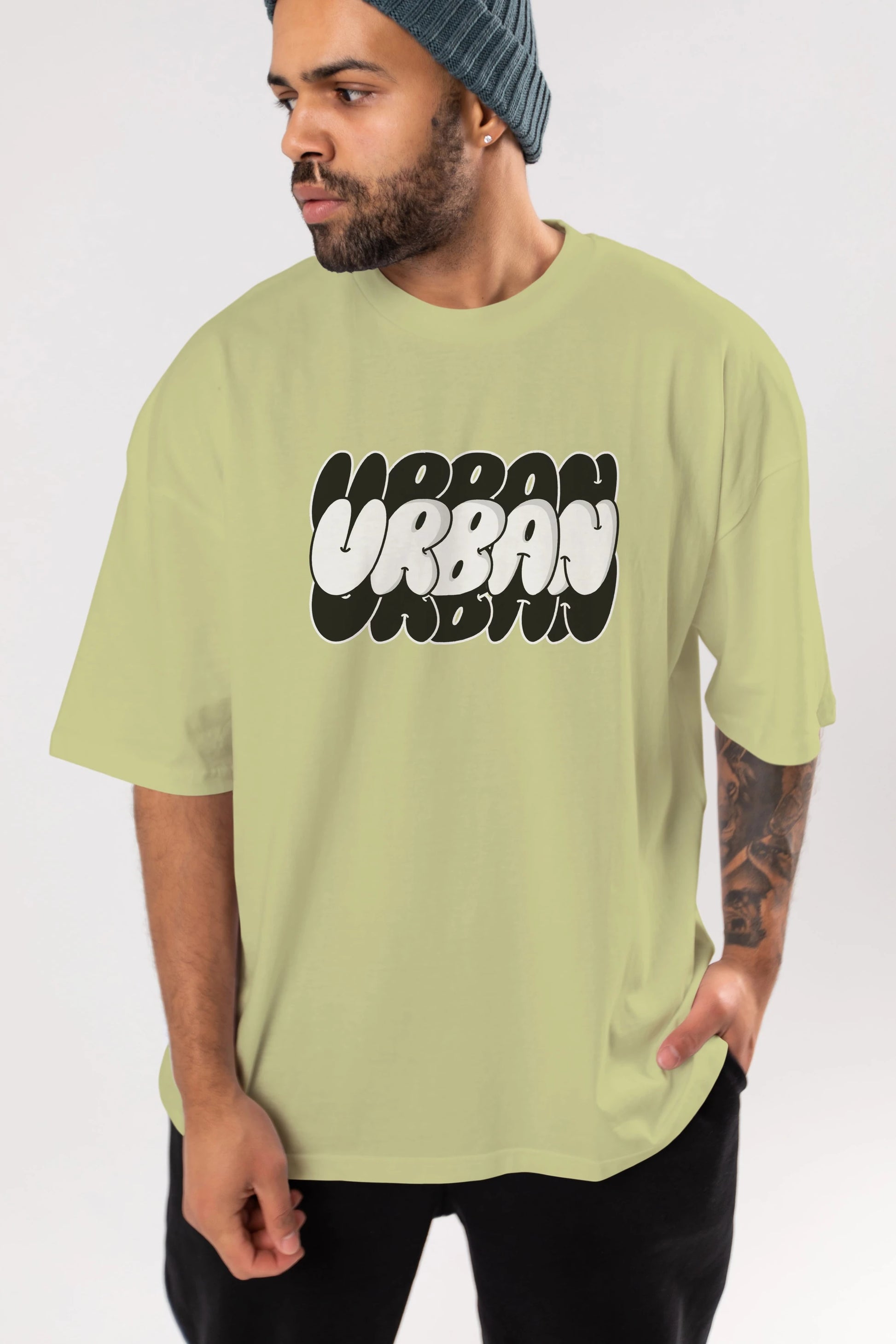 Urban Yazılı Ön Baskılı Oversize t-shirt Erkek Kadın Unisex