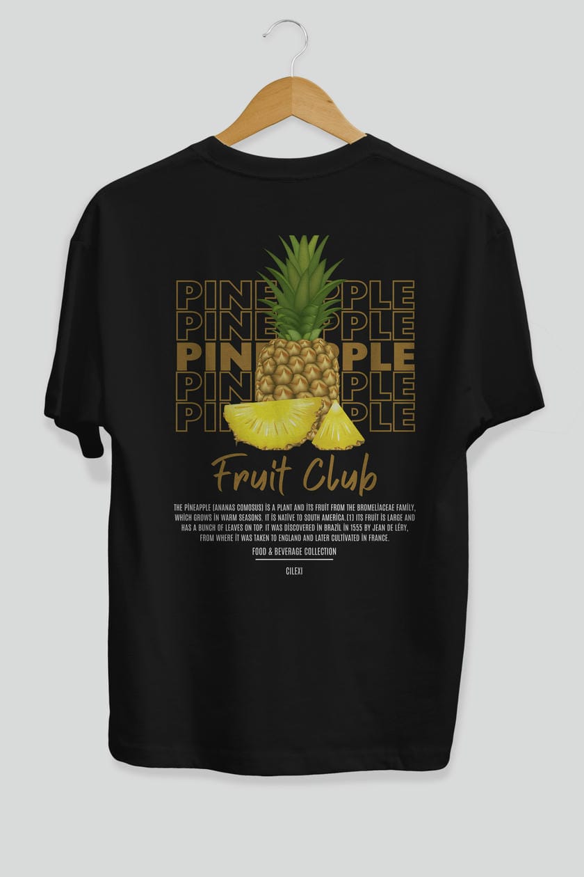 Pineapple Arka Baskılı Oversize t-shirt Erkek Kadın Pamuk Bisiklet Yaka tişort