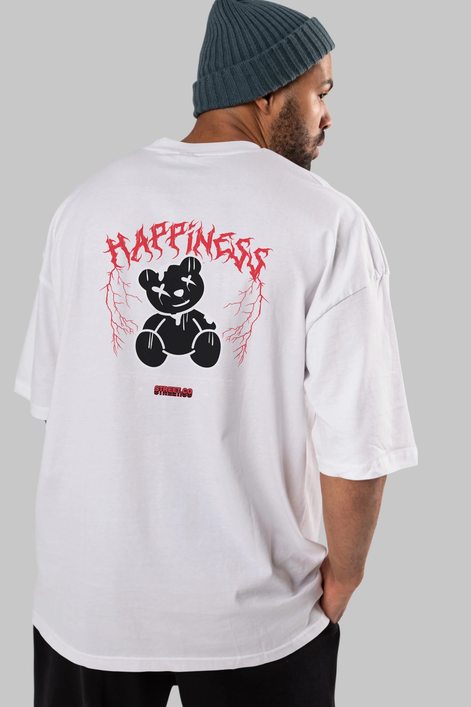 Happiness Bear Arka Baskılı Oversize t-shirt Erkek Kadın Unisex