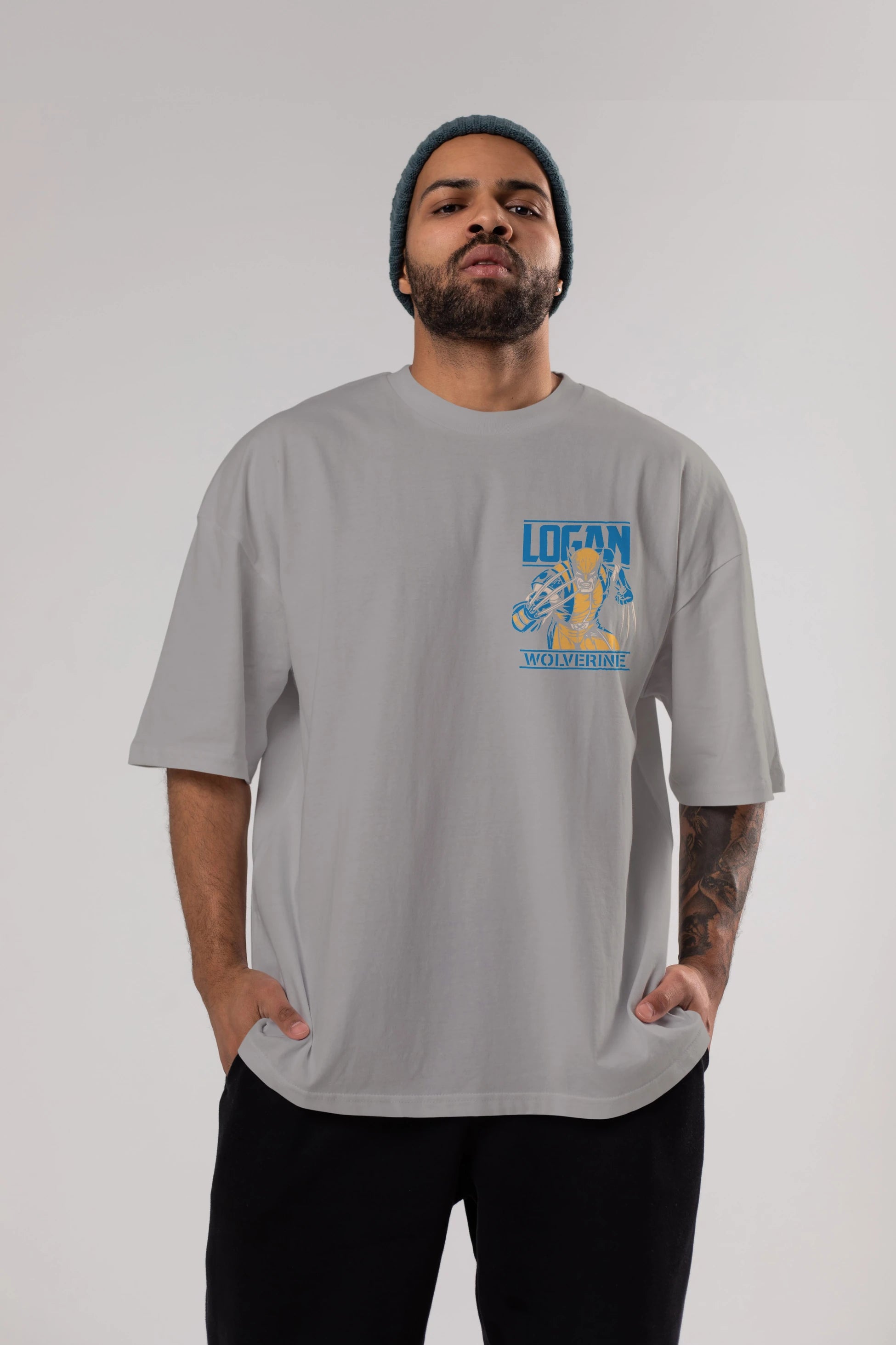 Wolverine Logan Ön Sol Baskılı Oversize t-shirt Erkek Kadın Unisex %100 Pamuk Bisiklet Yaka tişort