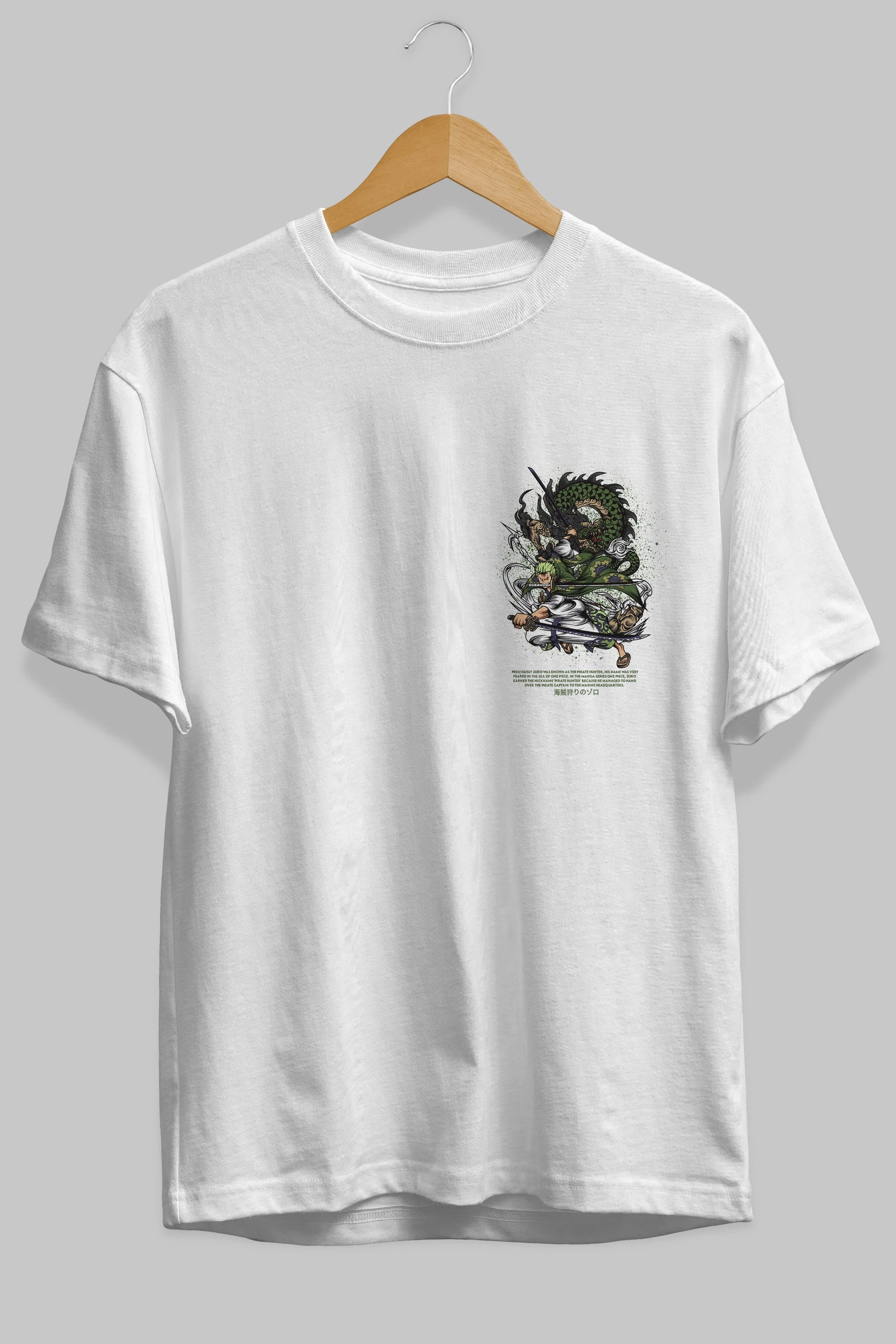 Zoro Ön Sol Baskılı Oversize t-shirt Erkek Kadın Unisex %100 Pamuk Bisiklet Yaka tişort