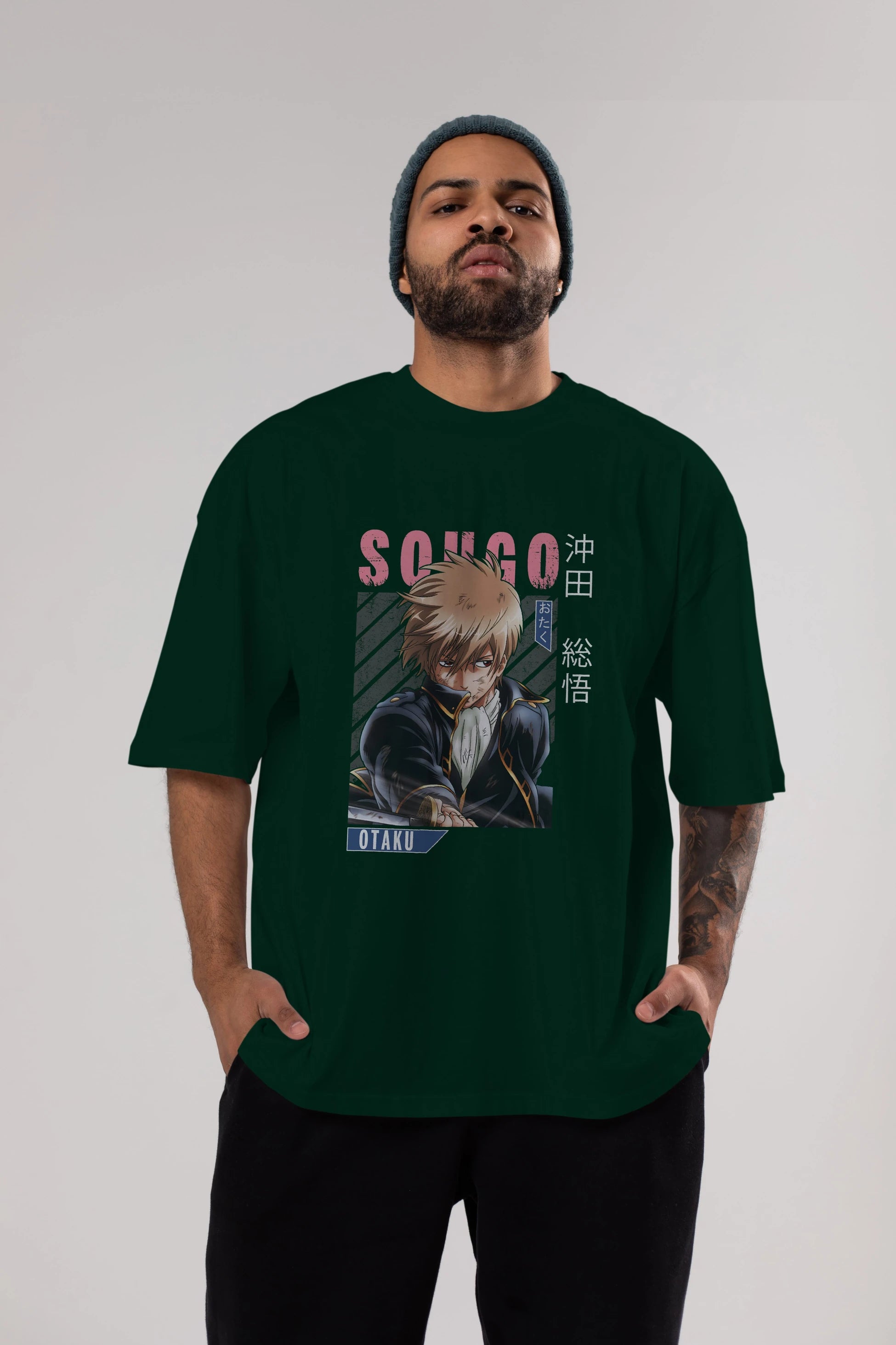 Sougo Okita GINTAMA Anime Ön Baskılı Oversize t-shirt %100 pamuk Erkek Kadın Unisex
