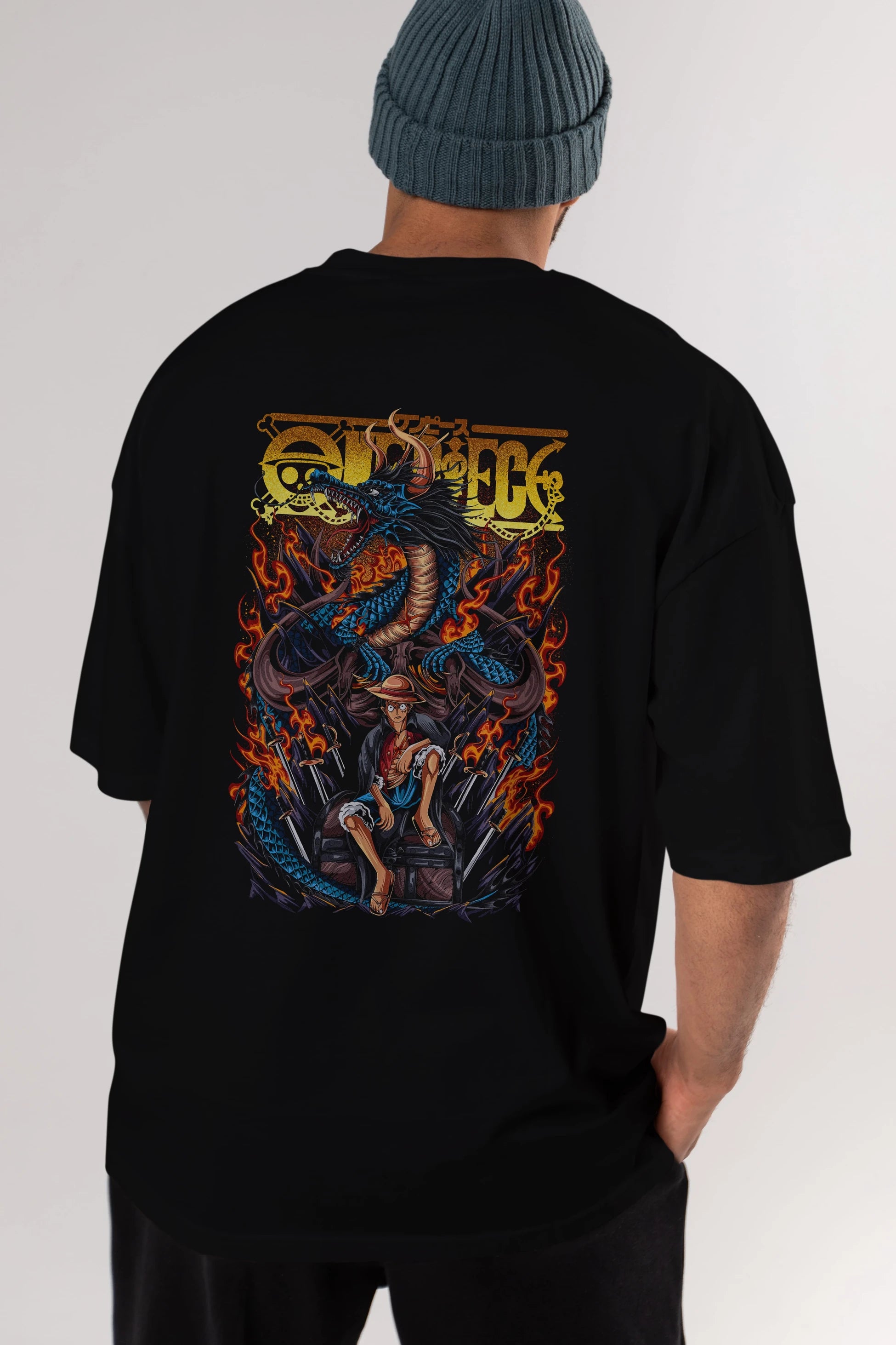 MONKEY D. LUFF-ONE PIECE Anime Arka Baskılı Oversize t-shirt Erkek Kadın Unisex