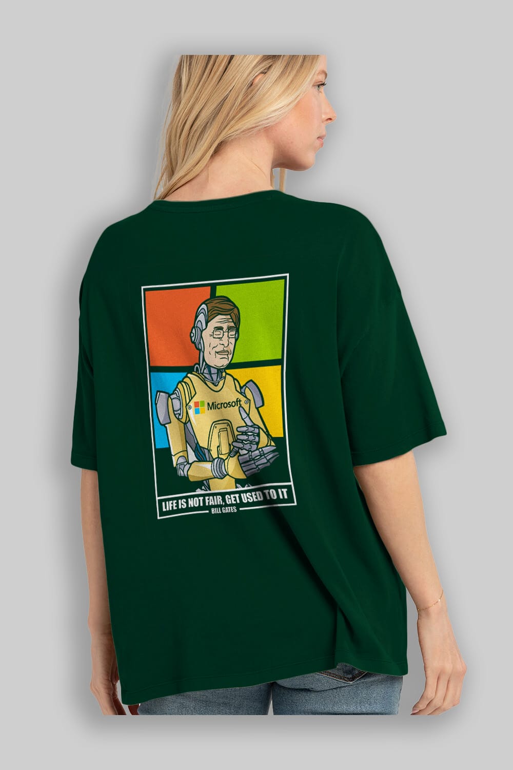 Bill Gates Robot Human Arka Baskılı Oversize t-shirt Erkek Kadın Unisex %100 Pamuk tişort