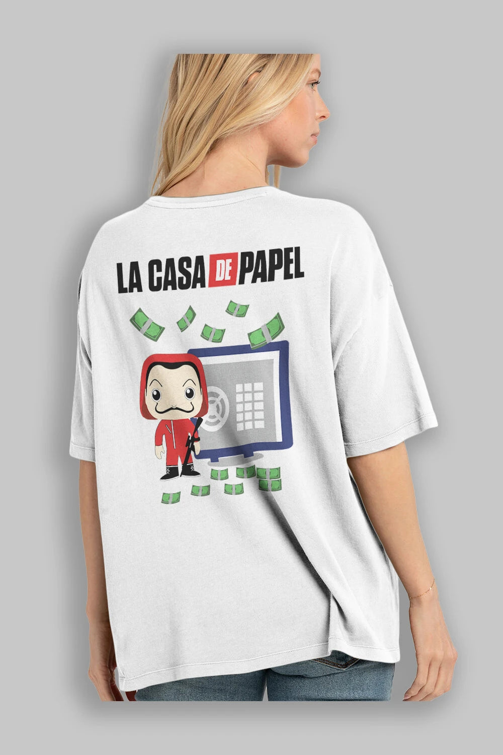 La Casa De Papel (4) Arka Baskılı Oversize t-shirt Erkek Kadın Unisex %100 Pamuk Bisiklet Yaka tişort