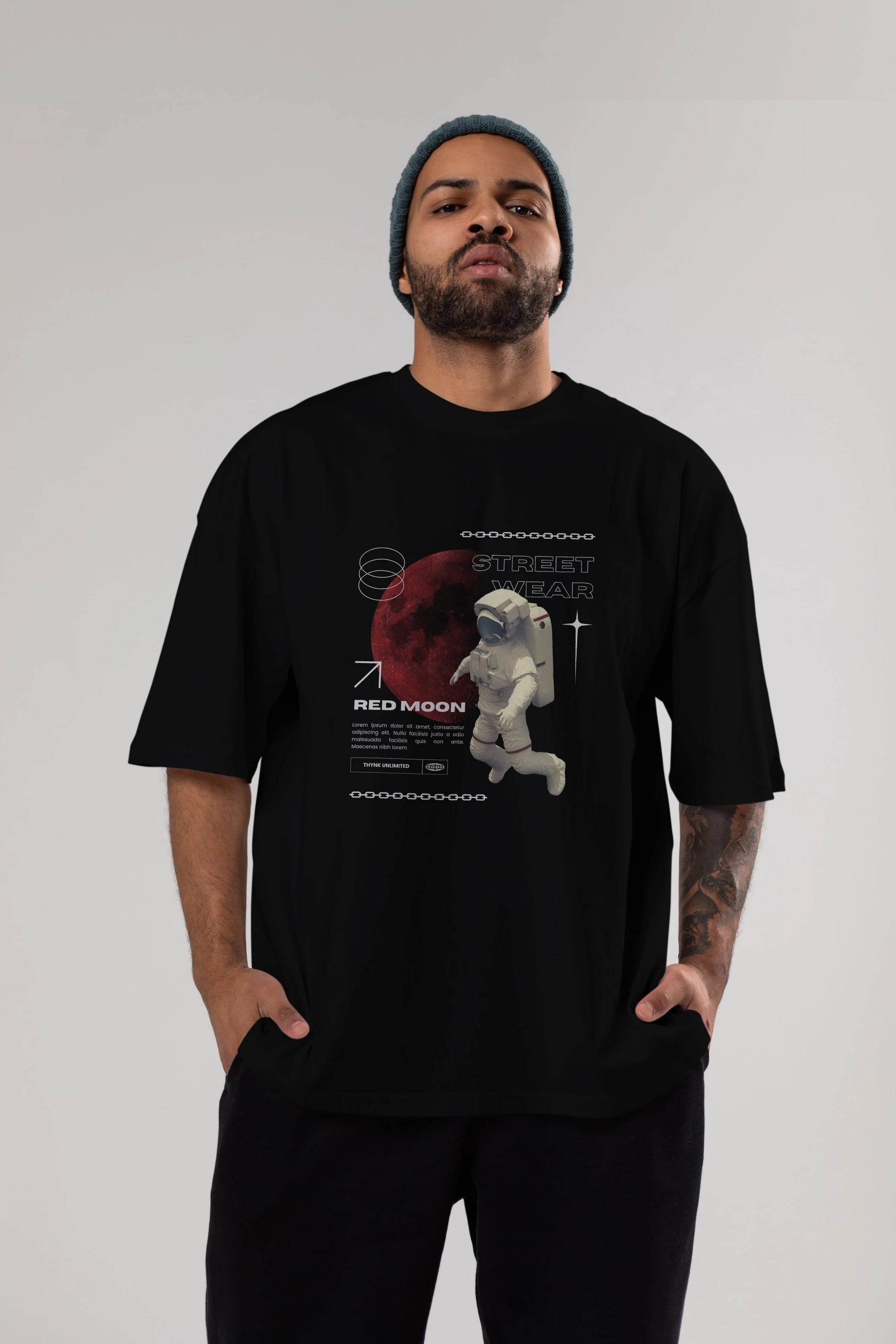Red Moon Streetwear Ön Baskılı Oversize t-shirt Erkek Kadın Unisex