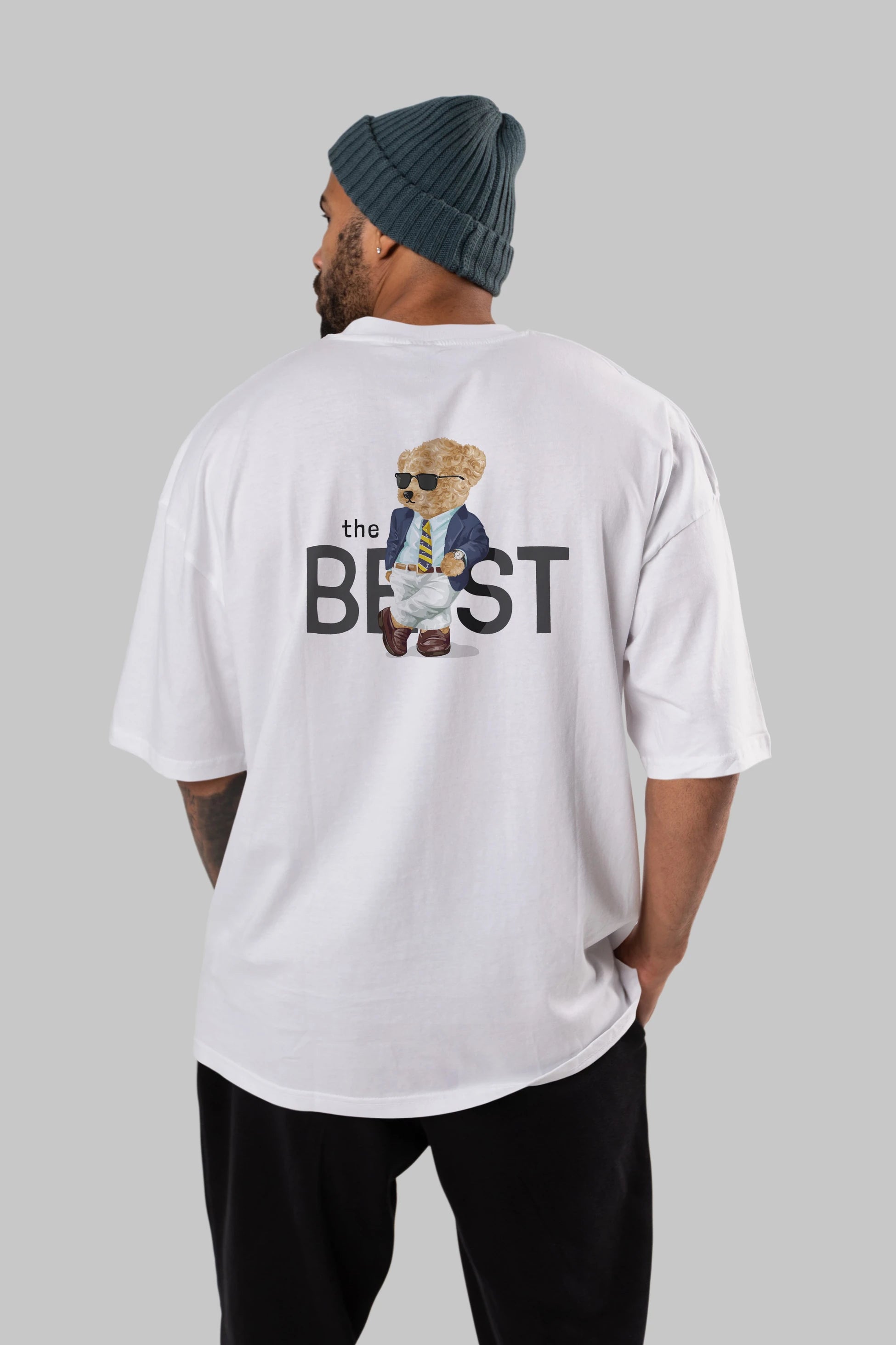 Teddy Bear The Best Arka Baskılı Oversize t-shirt Erkek Kadın Unisex %100 Pamuk