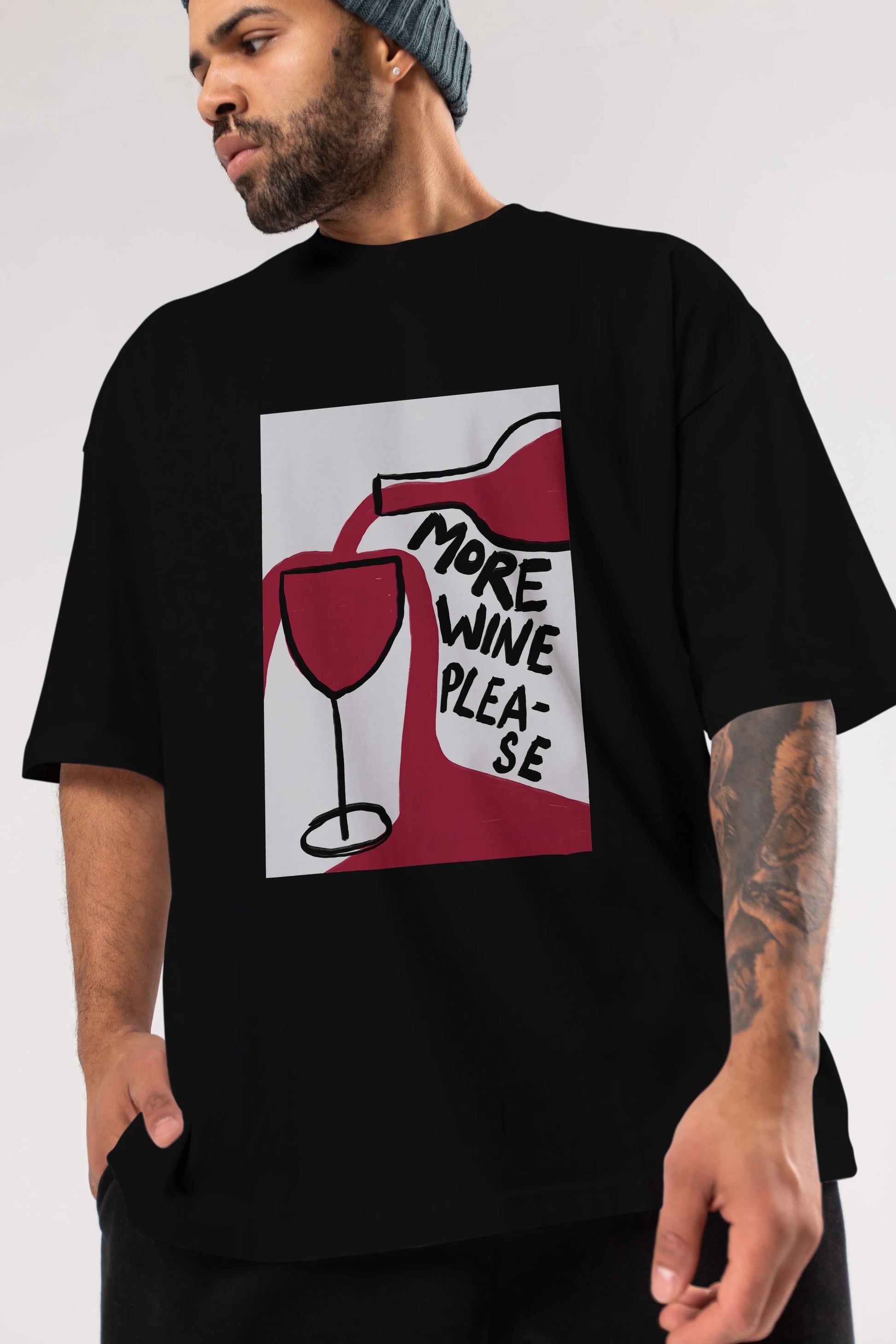 More Wine Please Ön Baskılı Oversize t-shirt Erkek Kadın Unisex %100 Pamuk Bisiklet Yaka tişort