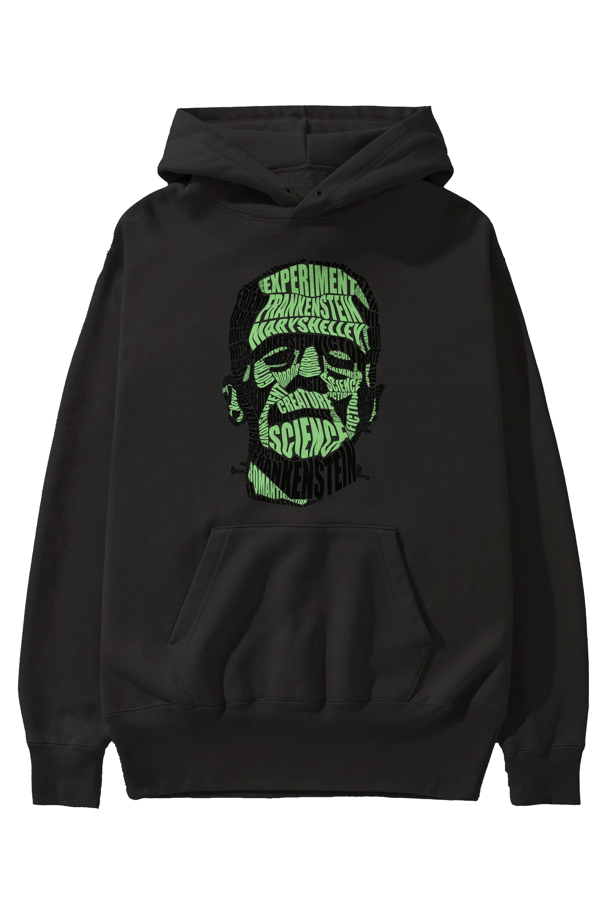 Frankenstein Calligram Ön Baskılı Hoodie Oversize Kapüşonlu Sweatshirt Erkek Kadın Unisex