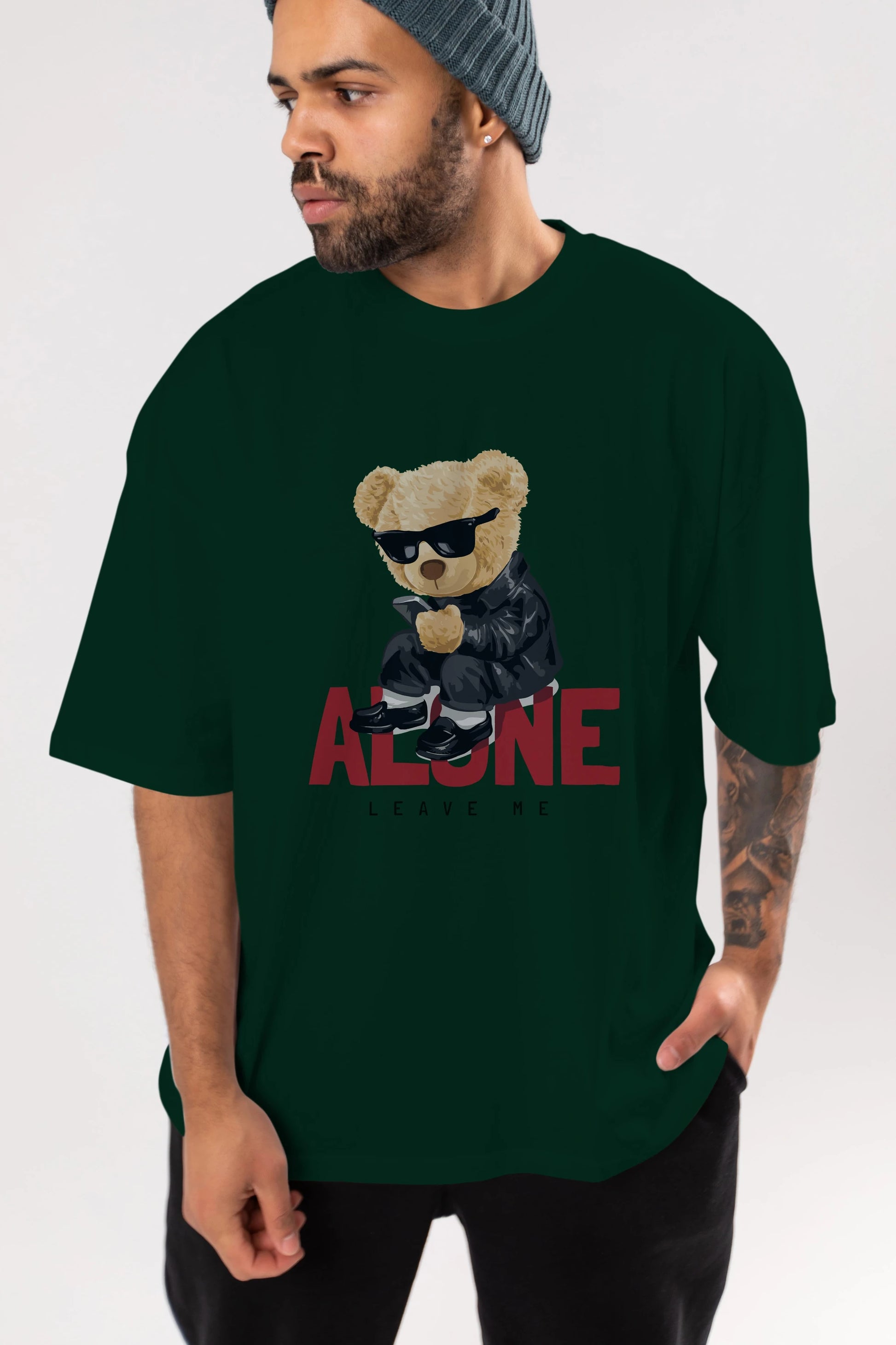 Teddy Bear Alone Ön Baskılı Oversize t-shirt Erkek Kadın Unisex %100 Pamuk