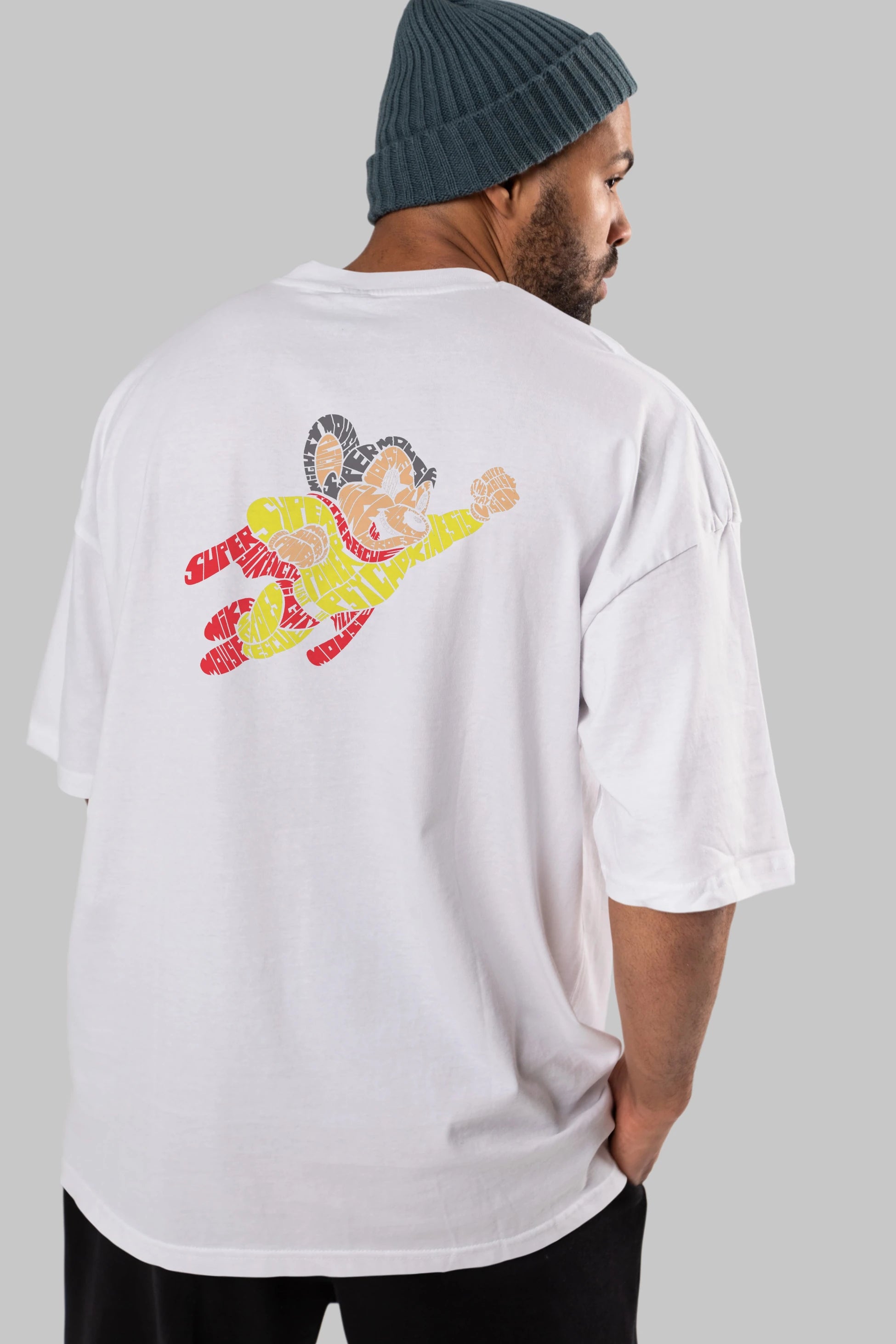 Mighty Mouse Arka Baskılı Oversize t-shirt %100 pamuk Erkek Kadın Unisex