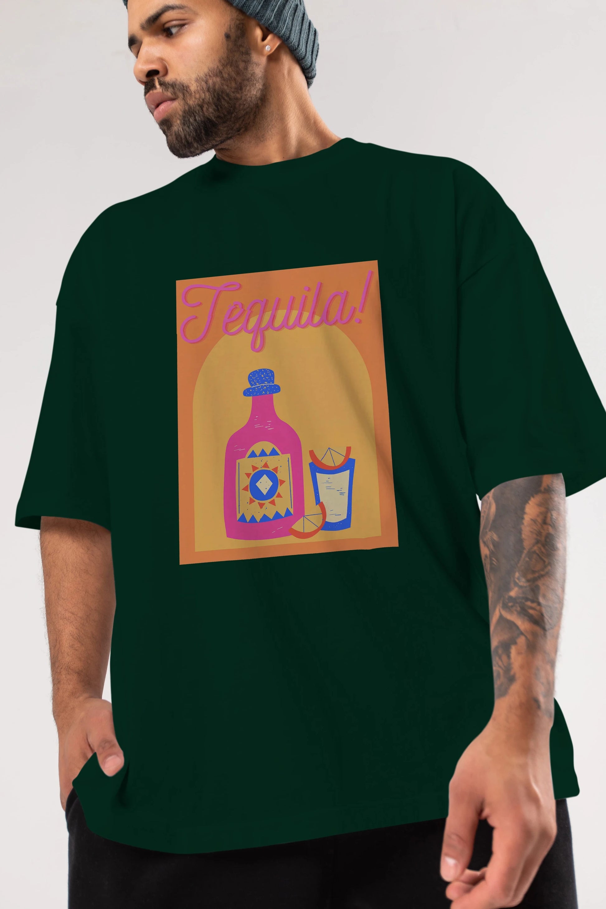 Tequila Ön Baskılı Oversize t-shirt Erkek Kadın Unisex %100 Pamuk Bisiklet Yaka tişort