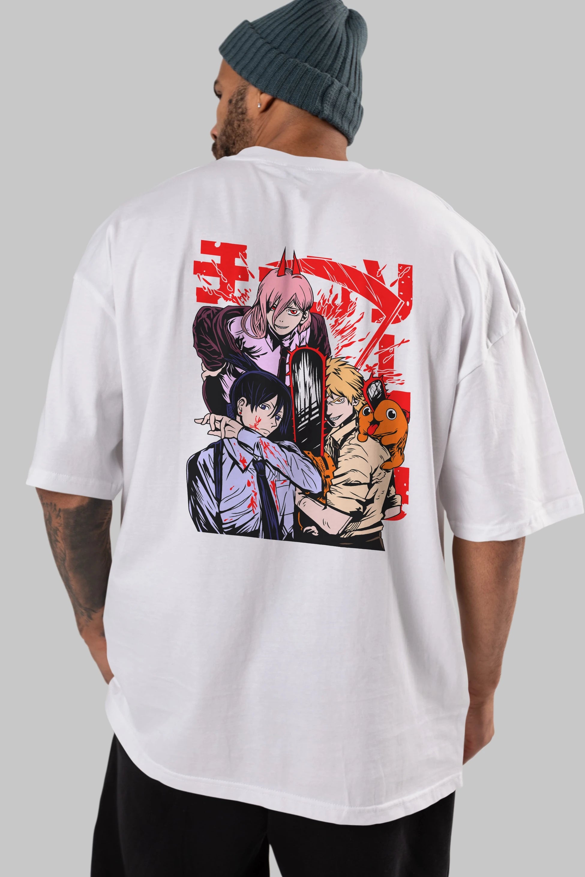 CHAINSAWMAN CREW Anime Arka Baskılı Oversize t-shirt Erkek Kadın Unisex