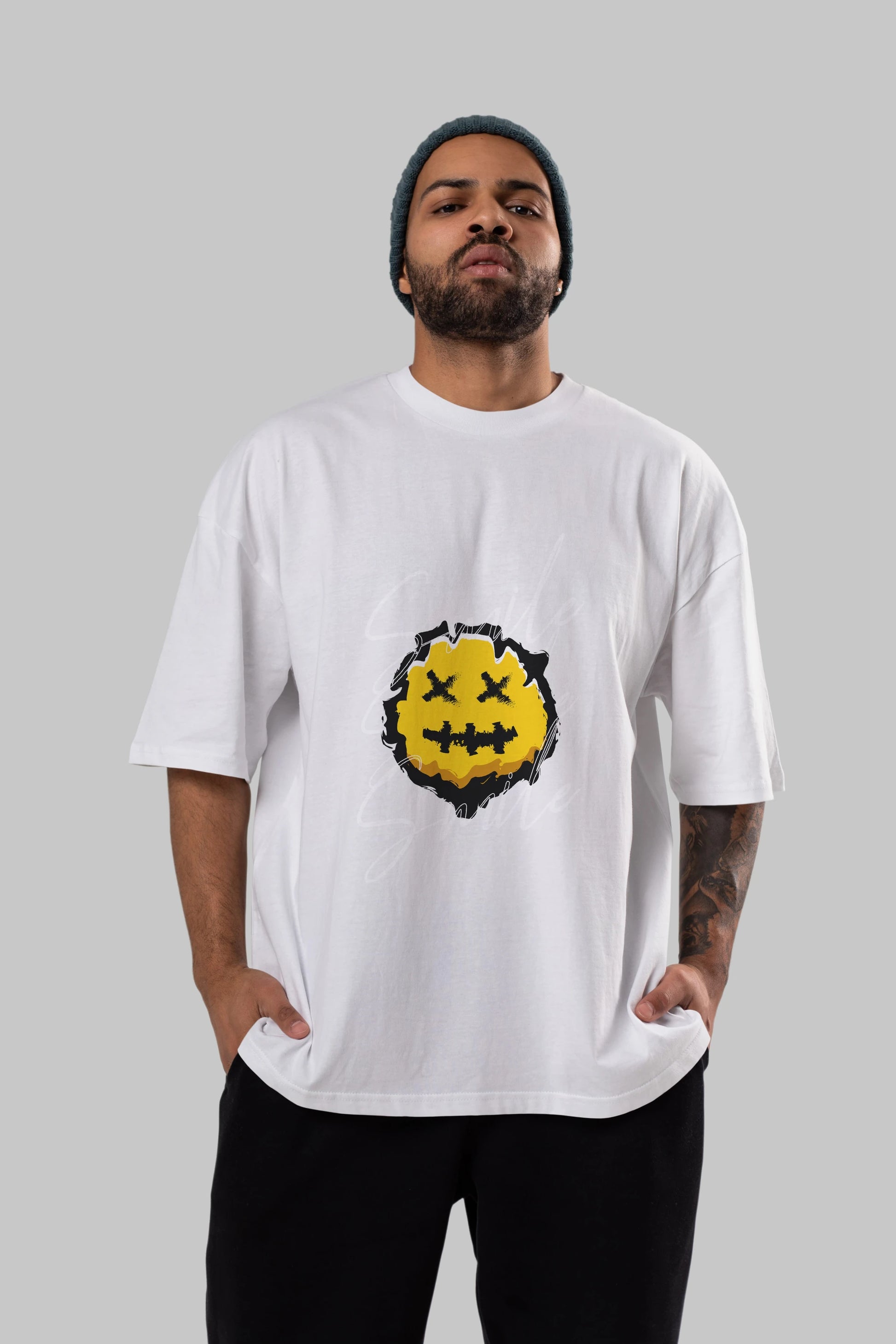 Smile Emoji Ön Baskılı Oversize t-shirt Erkek Kadın Unisex