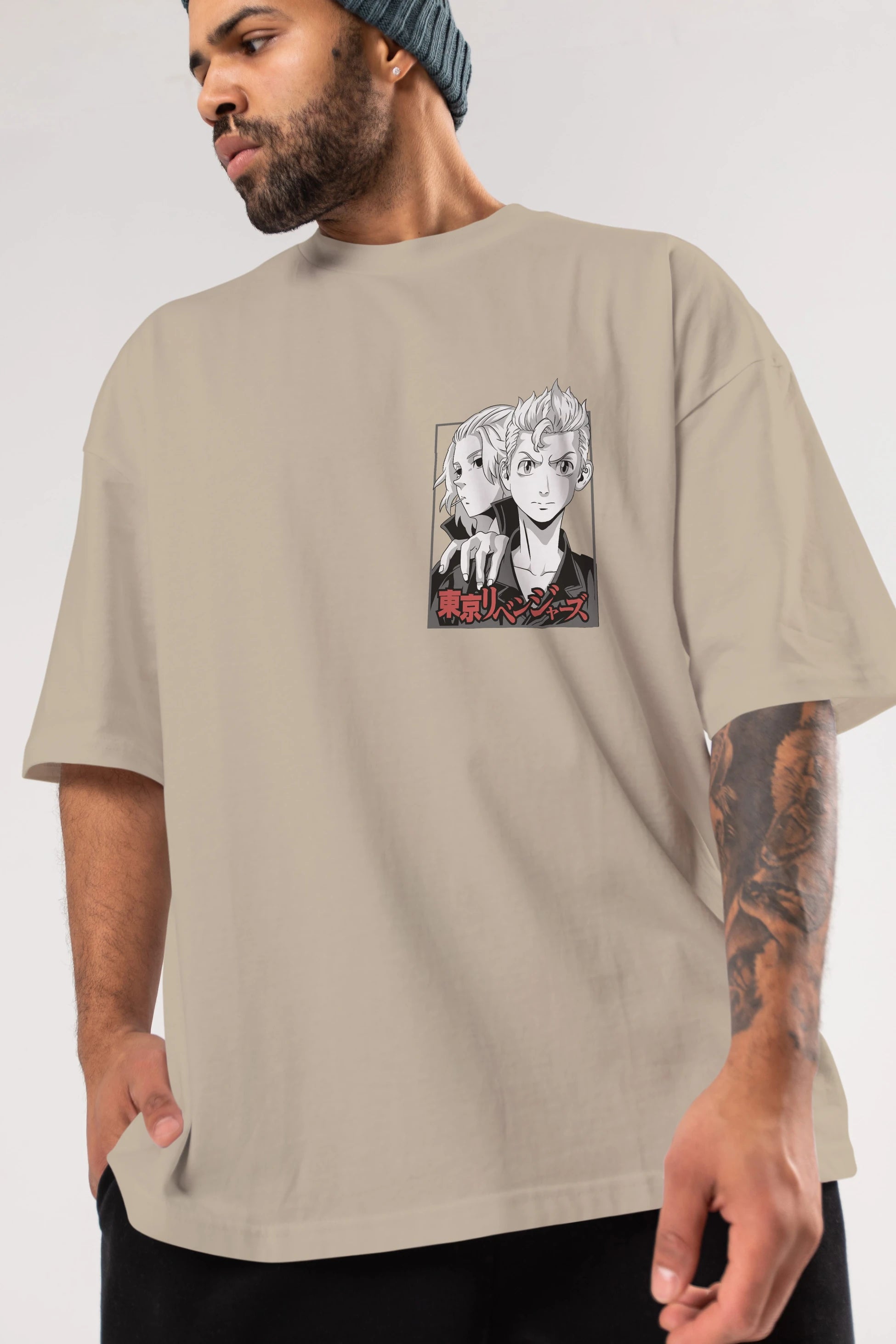 TOKYO REVENGERS Ön Sol Baskılı Oversize t-shirt Erkek Kadın Unisex %100 Pamuk Bisiklet Yaka tişort