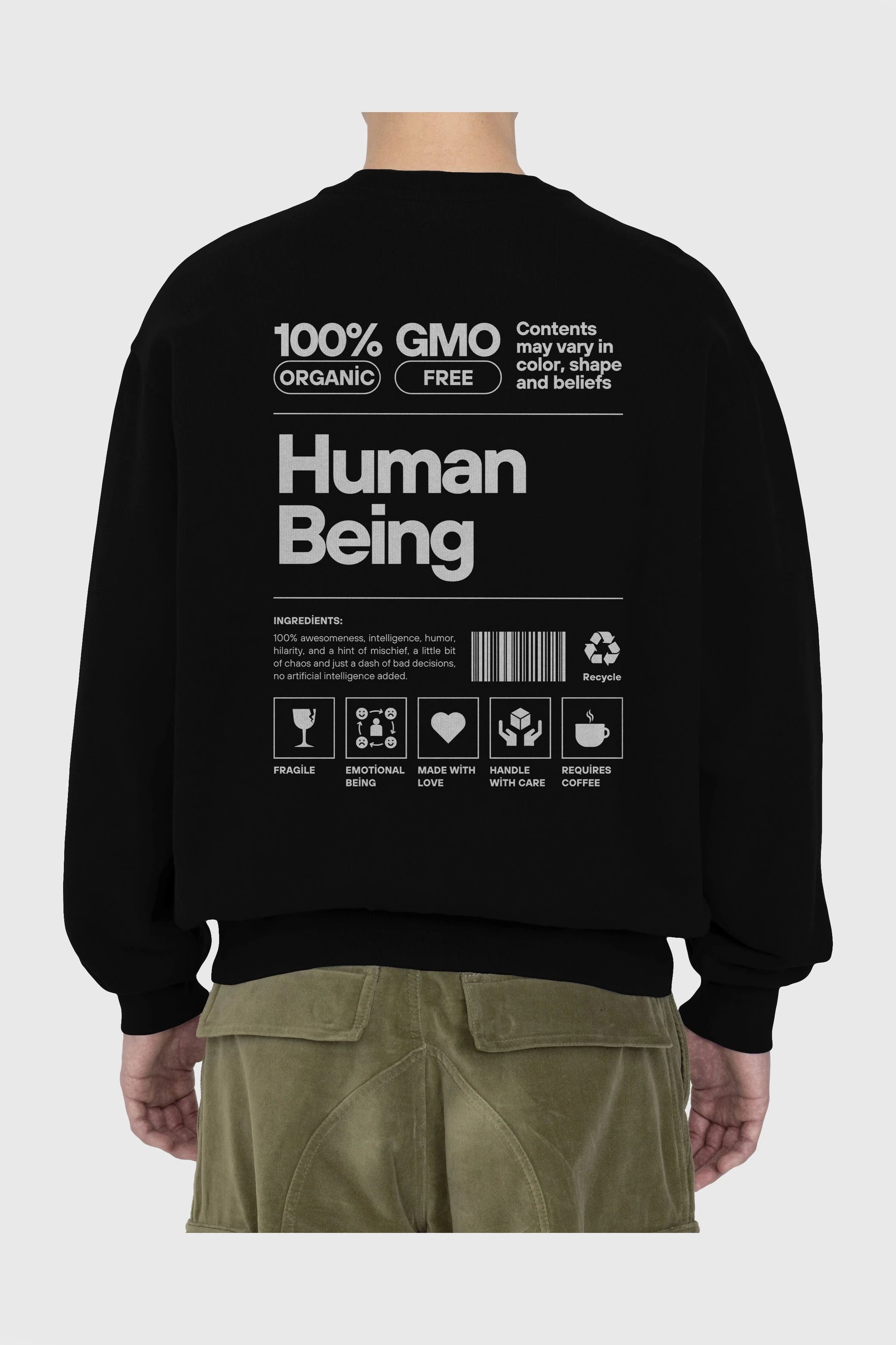 Human Being Arka Baskılı Oversize Sweatshirt Erkek Kadın Unisex