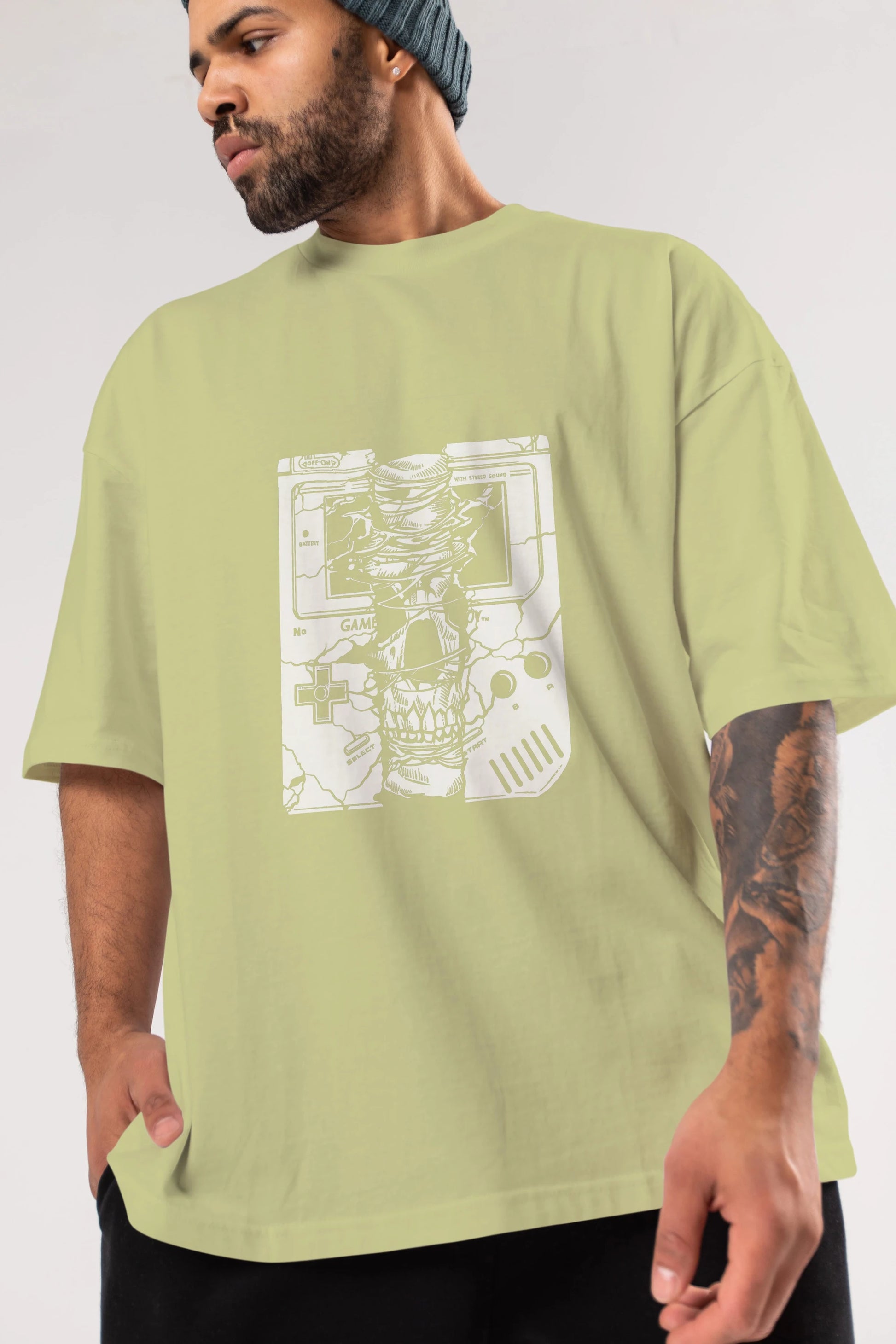 Gameboy Skull Ön Baskılı Oversize t-shirt Erkek Kadın Unisex %100 Pamuk tişort
