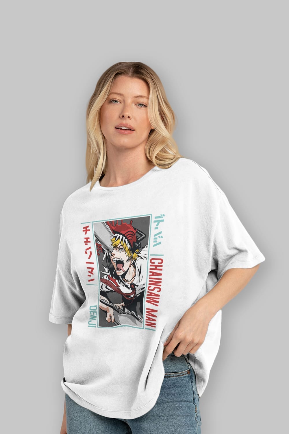 Denji Chainsaw Man Anime Ön Baskılı Oversize t-shirt %100 pamuk Erkek Kadın Unisex