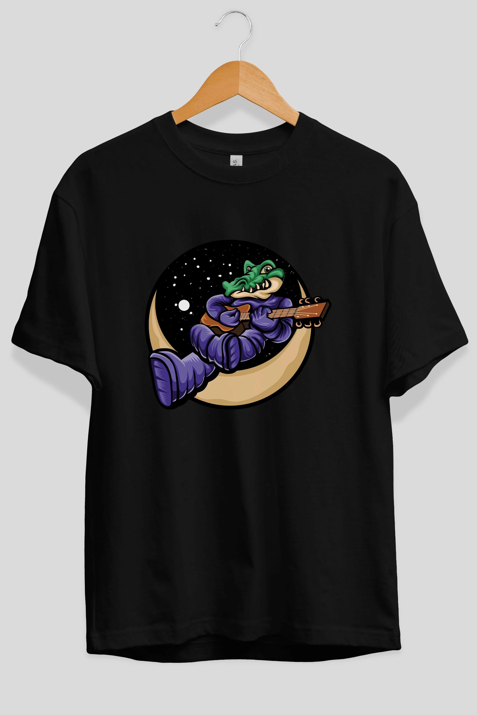 Space Crocodile Ön Baskılı Oversize t-shirt Erkek Kadın Unisex