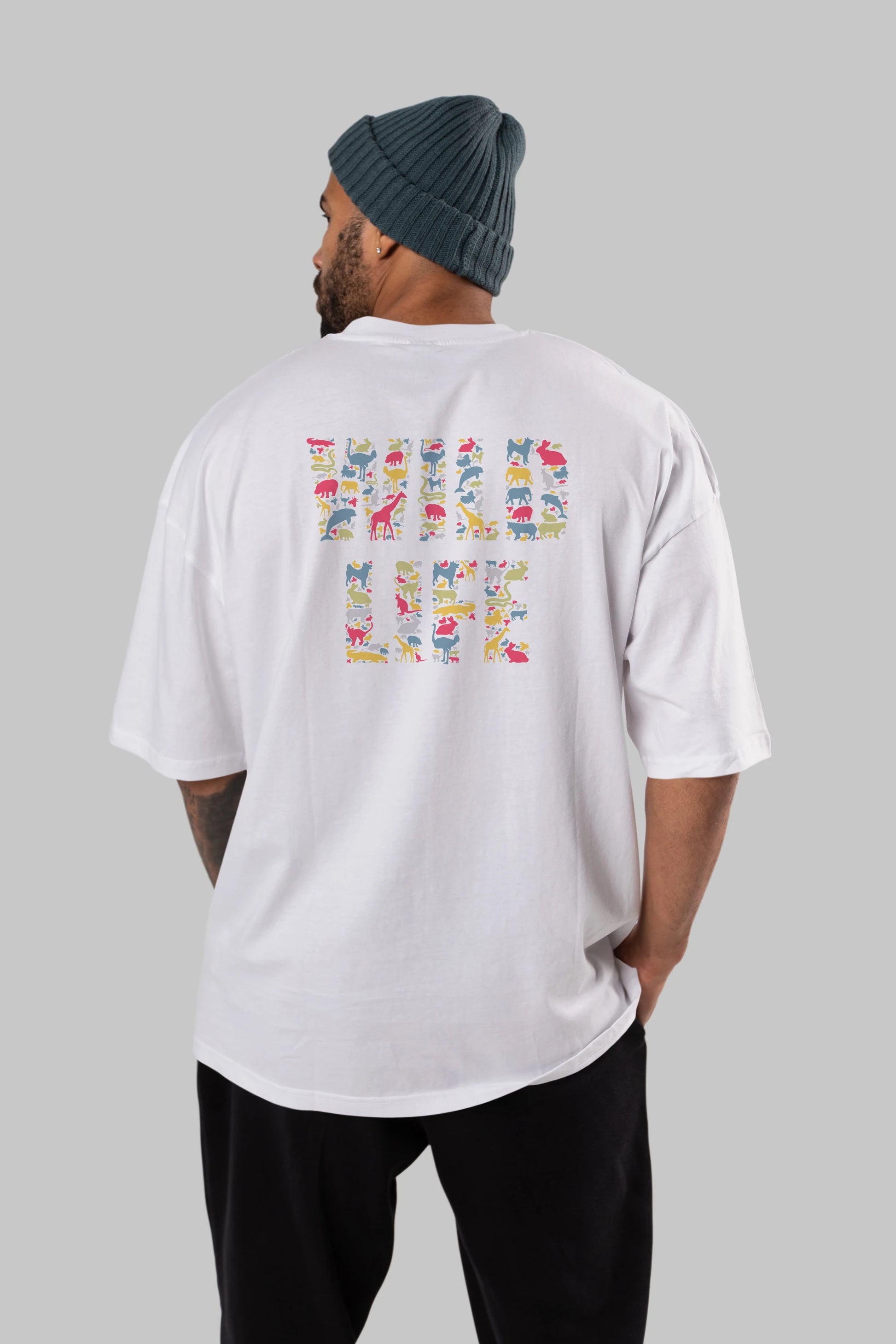 Wild Life Arka Baskılı Oversize t-shirt %100 pamuk Erkek Kadın Unisex