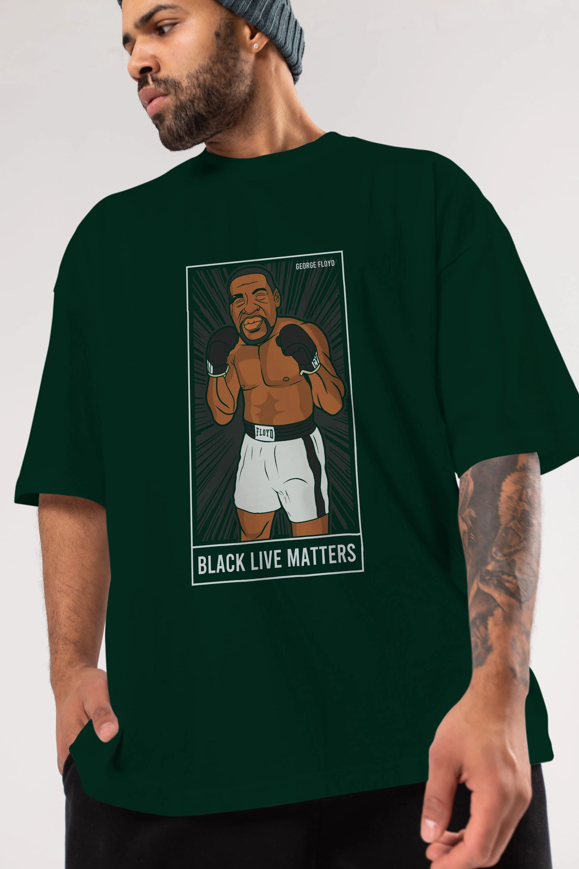 George Floyd Boxer Ön Baskılı Oversize t-shirt Erkek Kadın Unisex %100 Pamuk tişort
