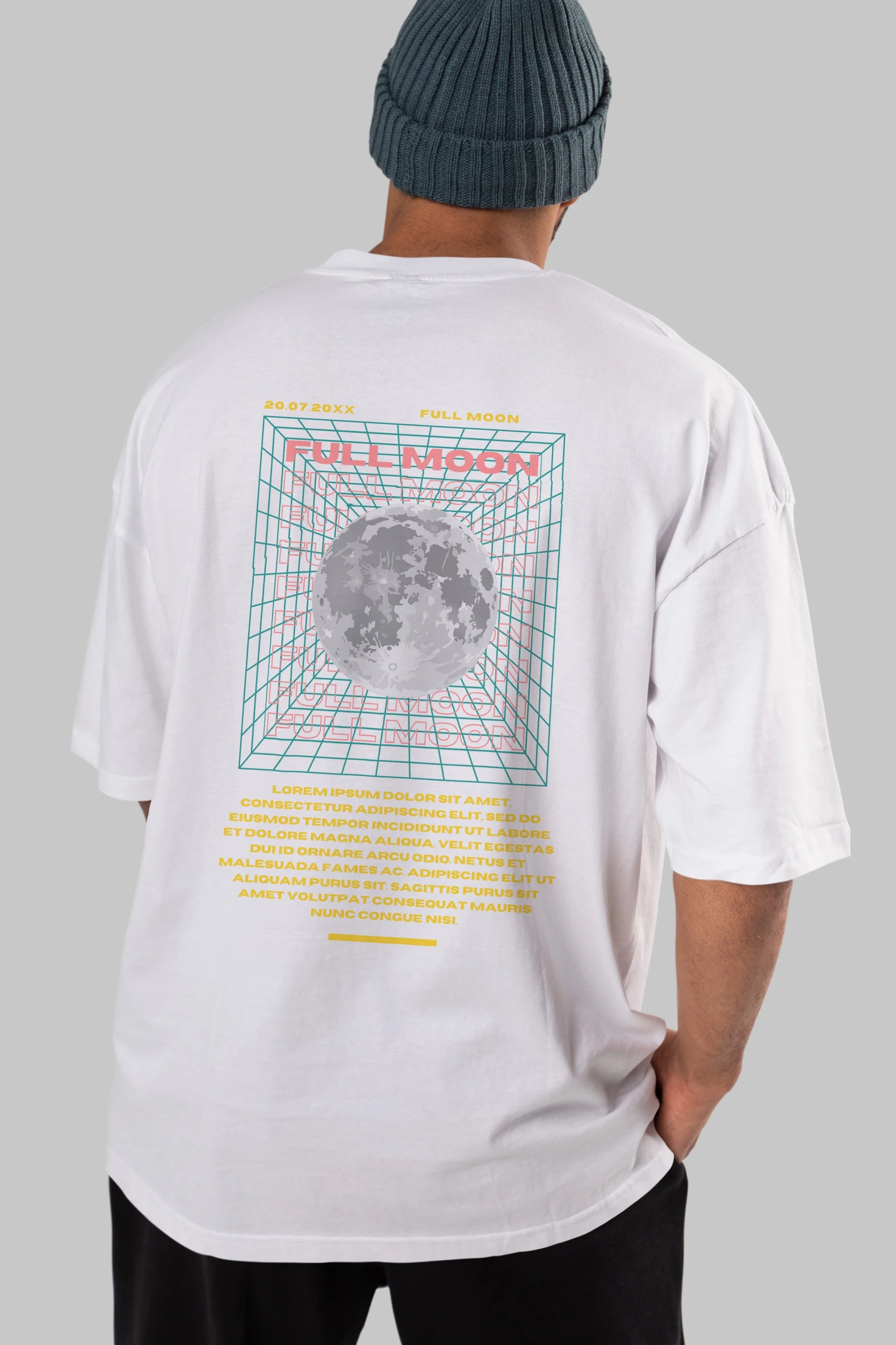 Full Moon Yazılı Arka Baskılı Oversize t-shirt Erkek Kadın Unisex