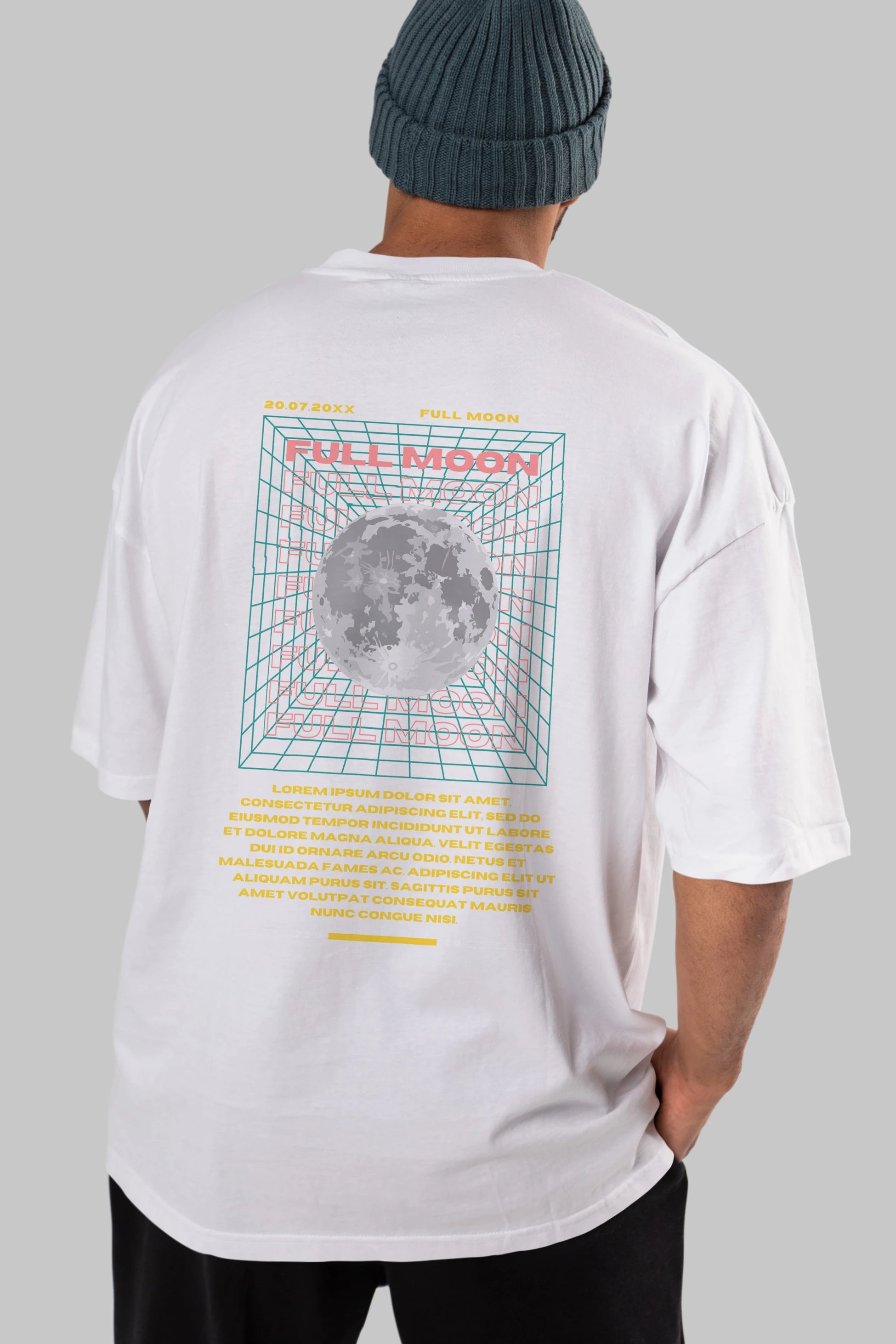 Full Moon Yazılı Arka Baskılı Oversize t-shirt Erkek Kadın Unisex