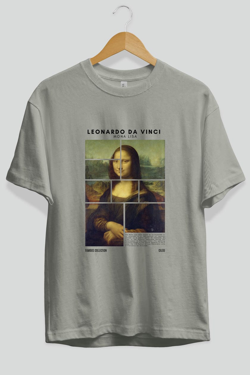 Leonardo Da Vinci Mona Lisa ön Baskılı Oversize t-shirt Erkek Kadın Bisiklet Yaka Pamuk tişort