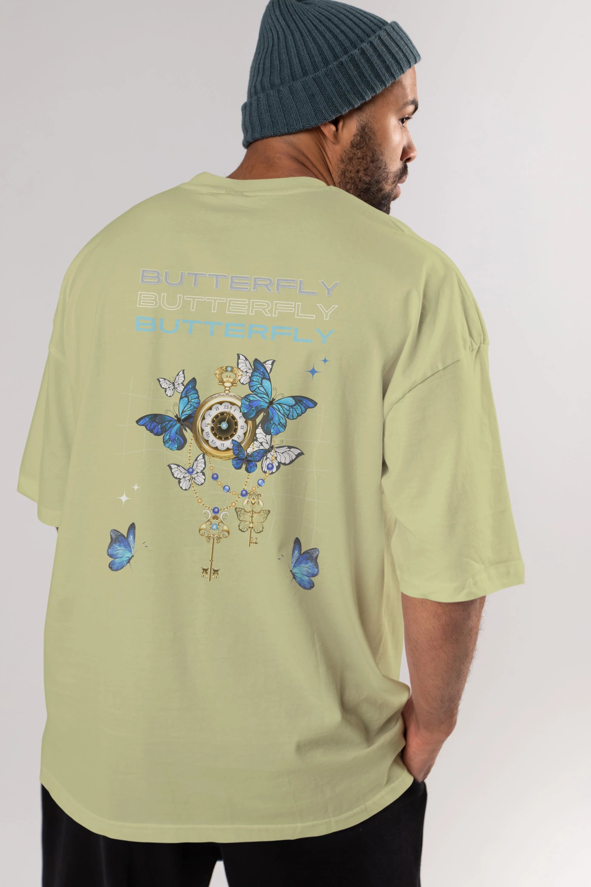 Butterfly Yazılı Arka Baskılı Oversize t-shirt Erkek Kadın Unisex