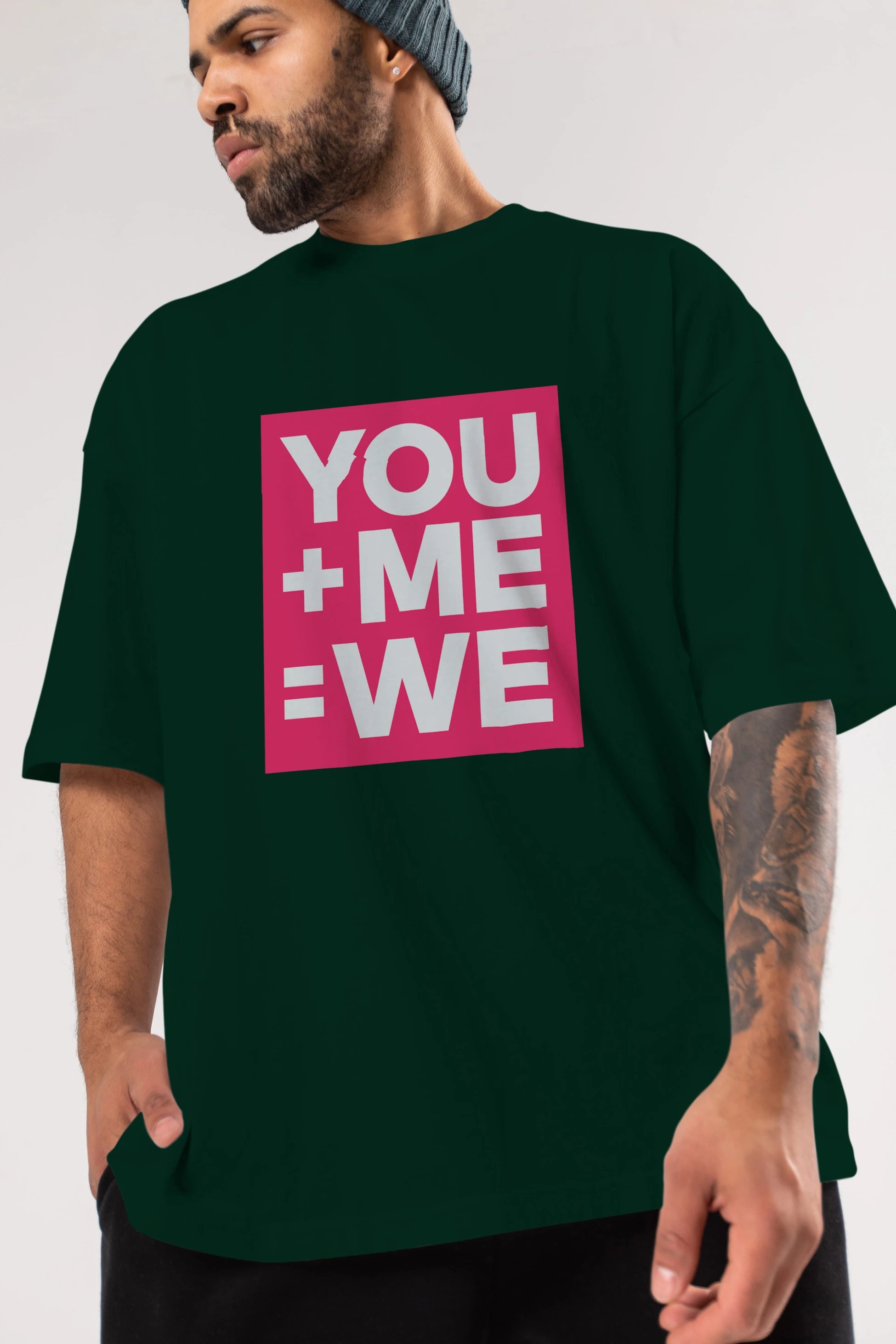You Me We Yazılı Ön Baskılı Oversize t-shirt Erkek Kadın Unisex