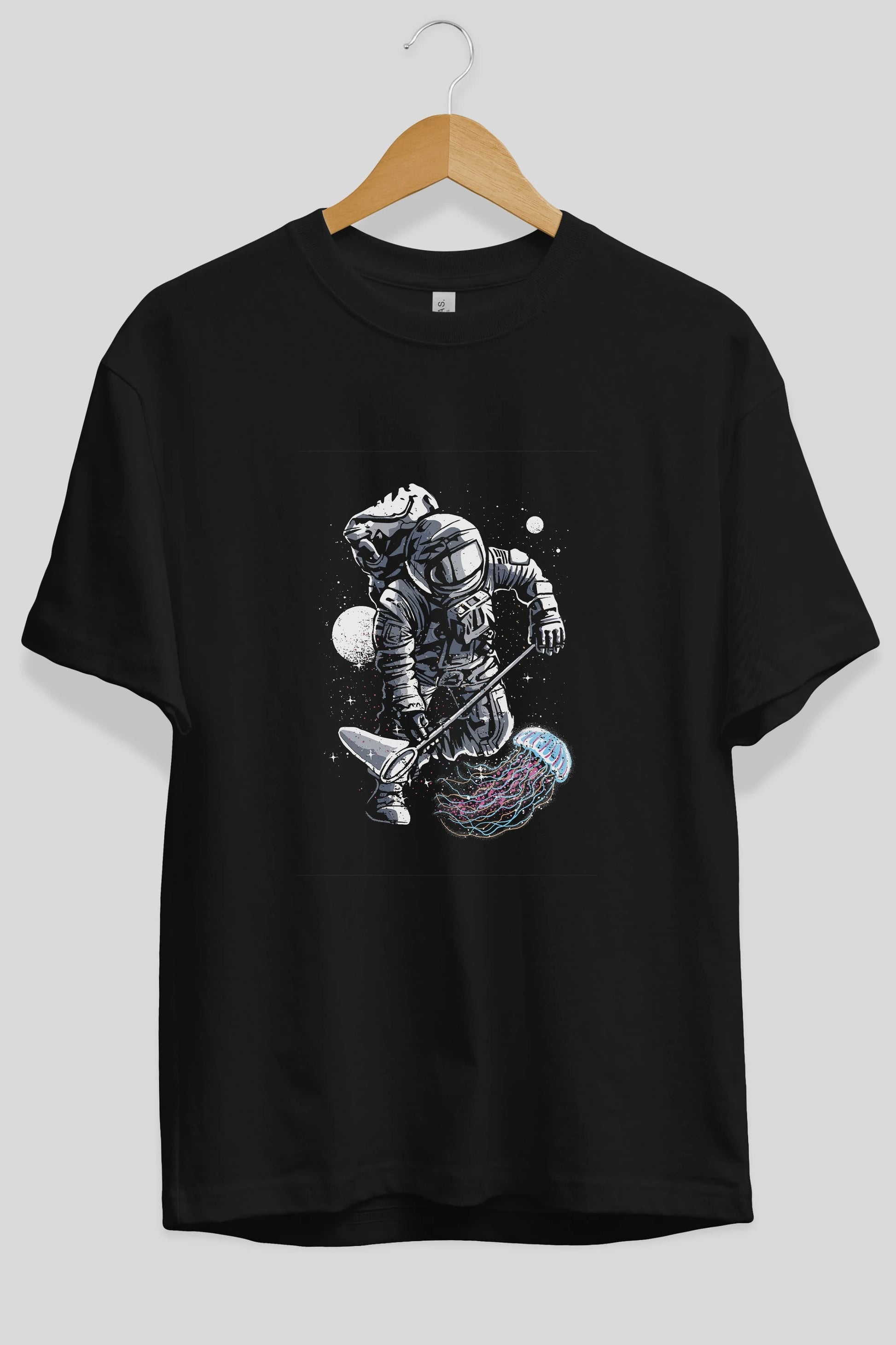 Astronaut Jellyfish Ön Baskılı Oversize t-shirt Erkek Kadın Unisex %100 Pamuk tişort