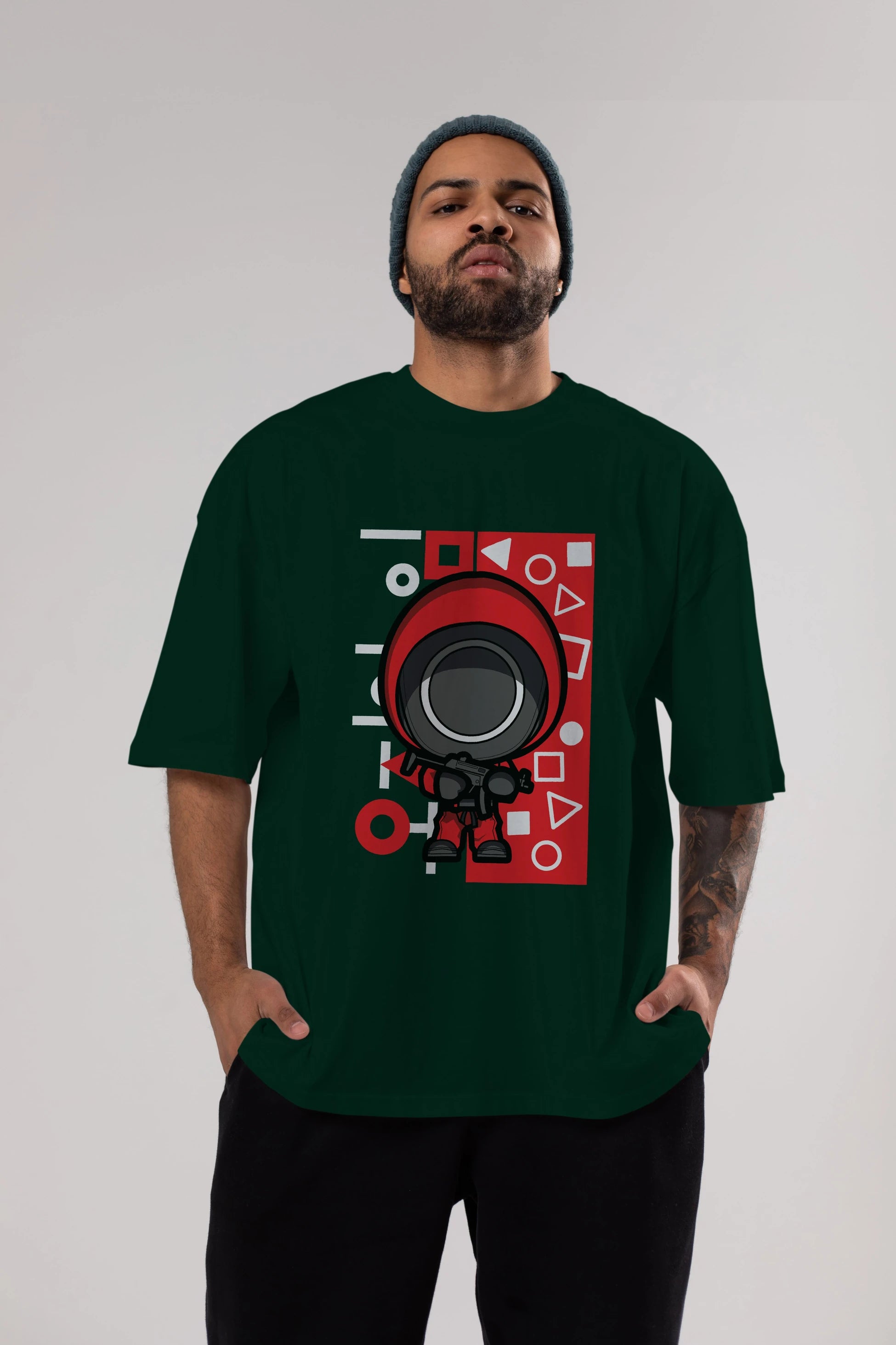 Squid Game (4) Ön Baskılı Oversize t-shirt Erkek Kadın Unisex %100 Pamuk Bisiklet Yaka tişort