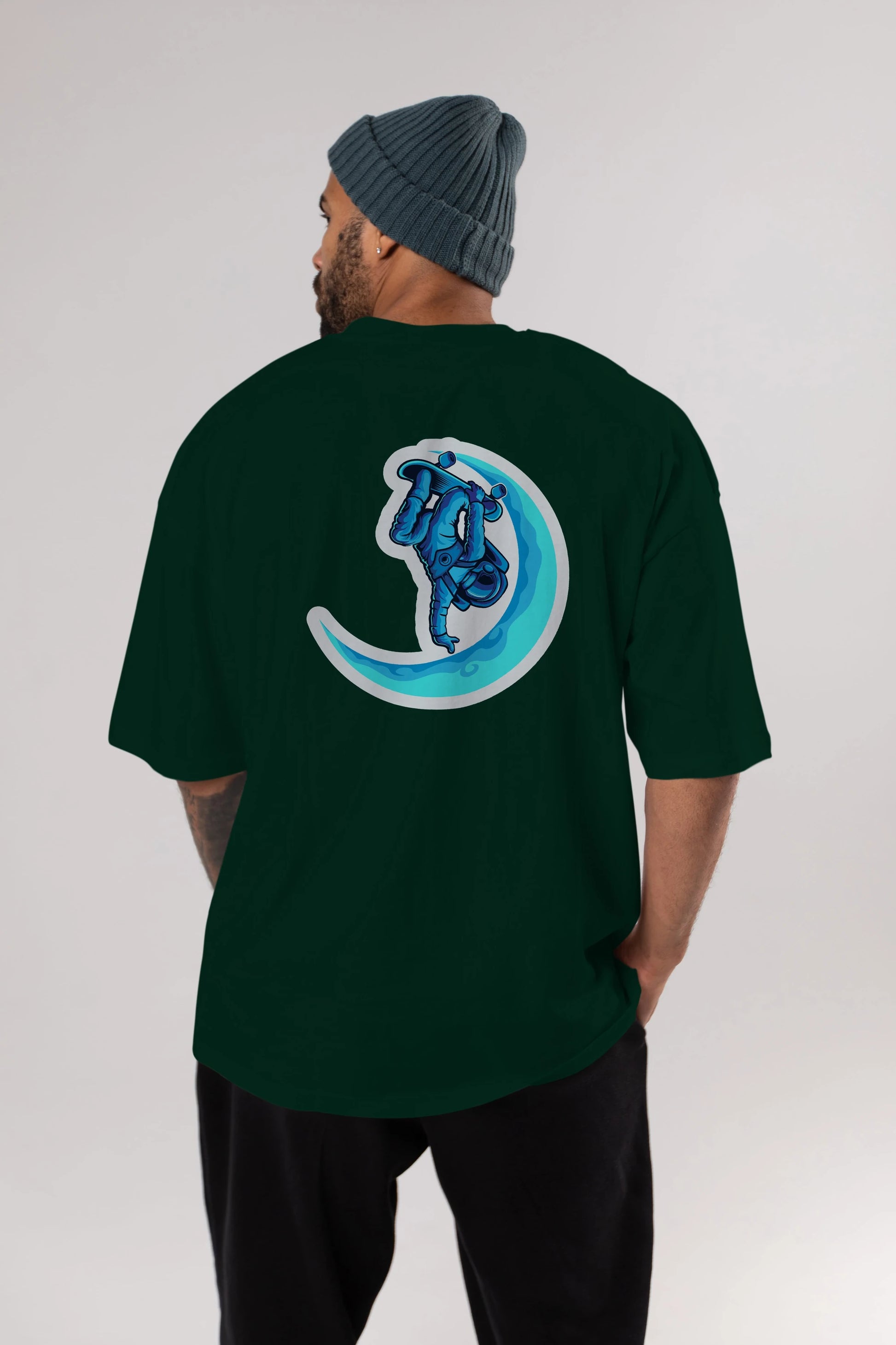 Skating on the moon sticker Arka Baskılı Oversize t-shirt Erkek Kadın Unisex