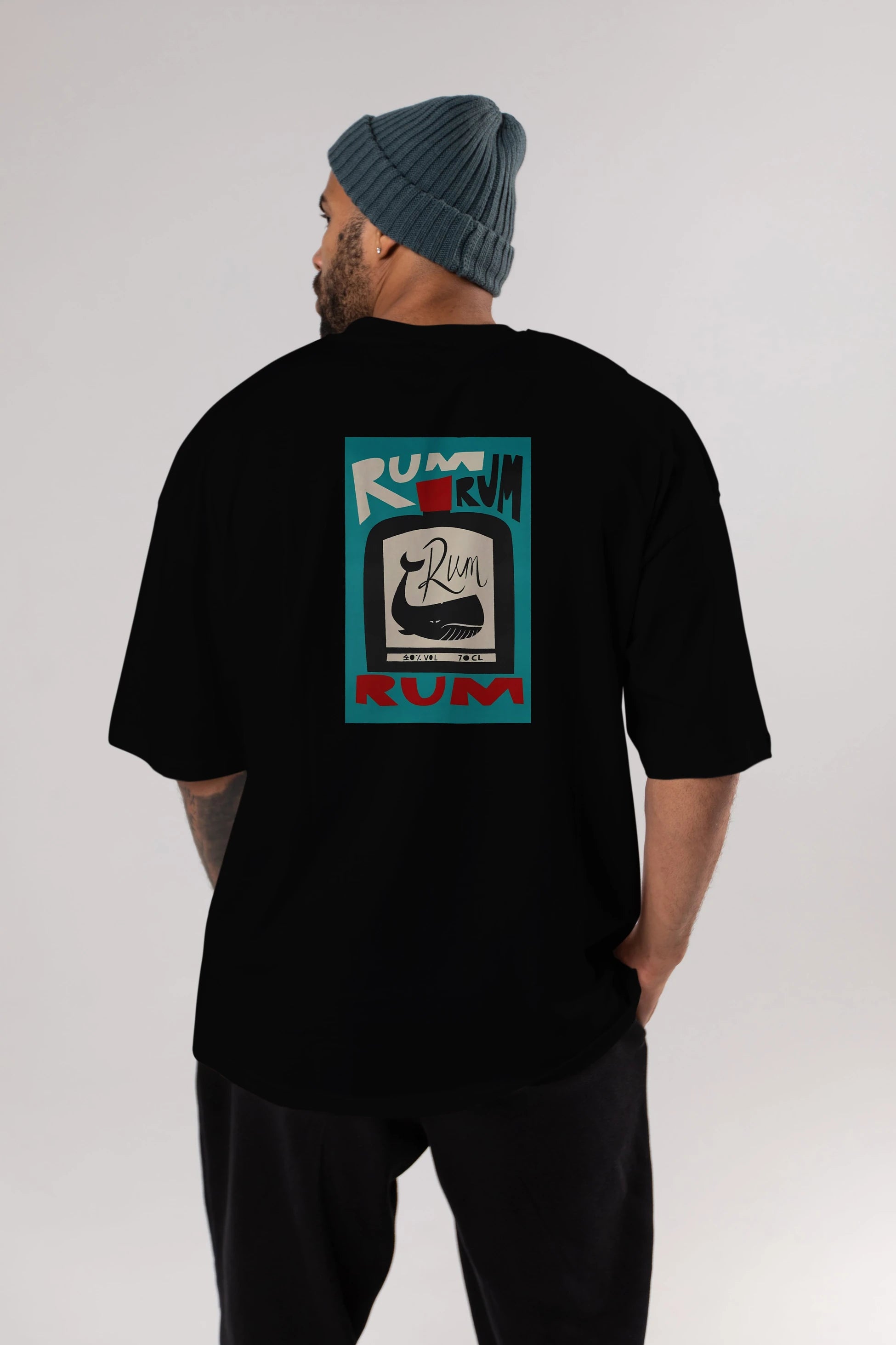 Rum Arka Baskılı Oversize t-shirt Erkek Kadın Unisex %100 Pamuk Bisiklet Yaka tişort