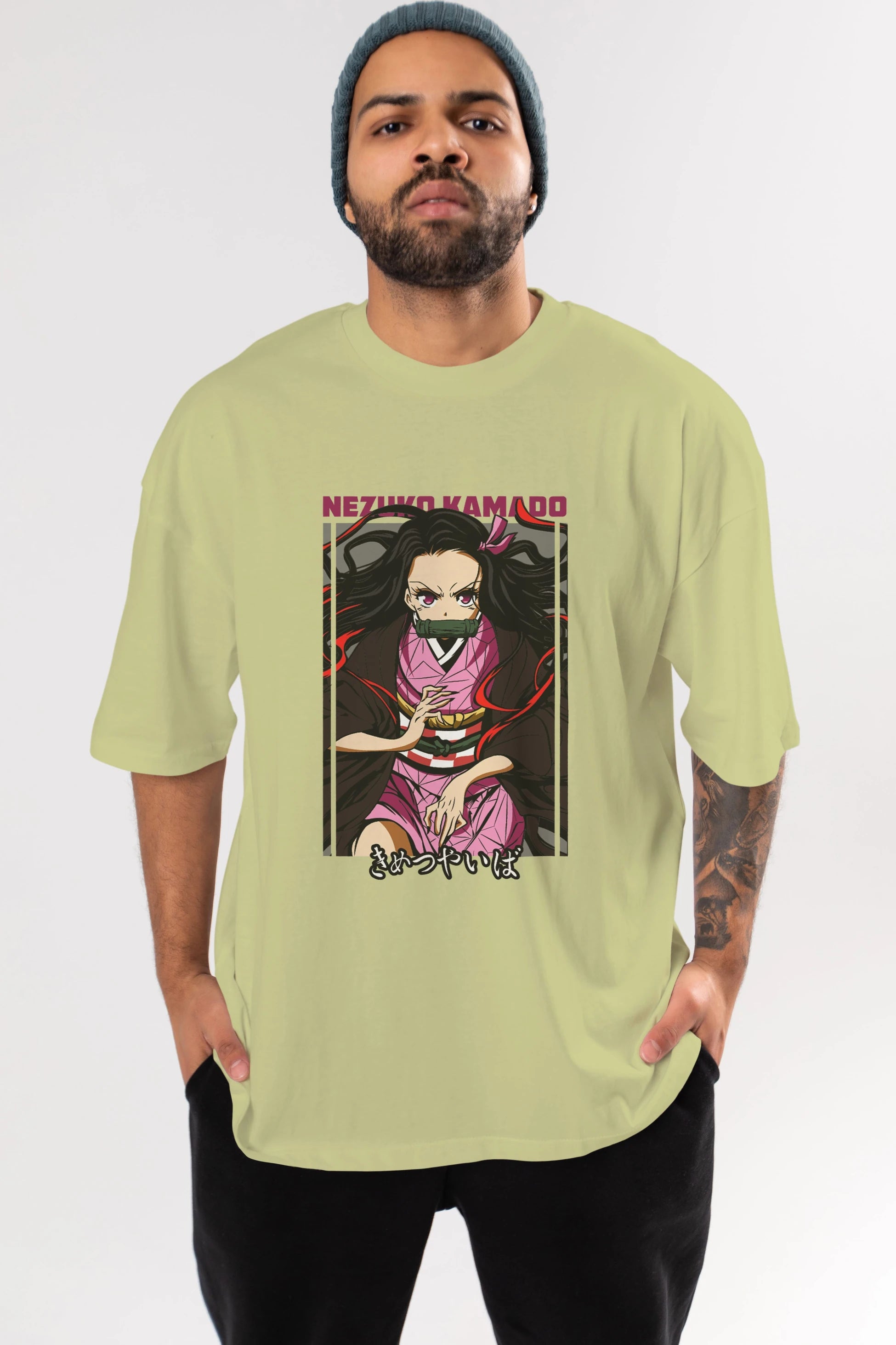 Nezuko Kamado 1 Anime Ön Baskılı Oversize t-shirt %100 pamuk Erkek Kadın Unisex