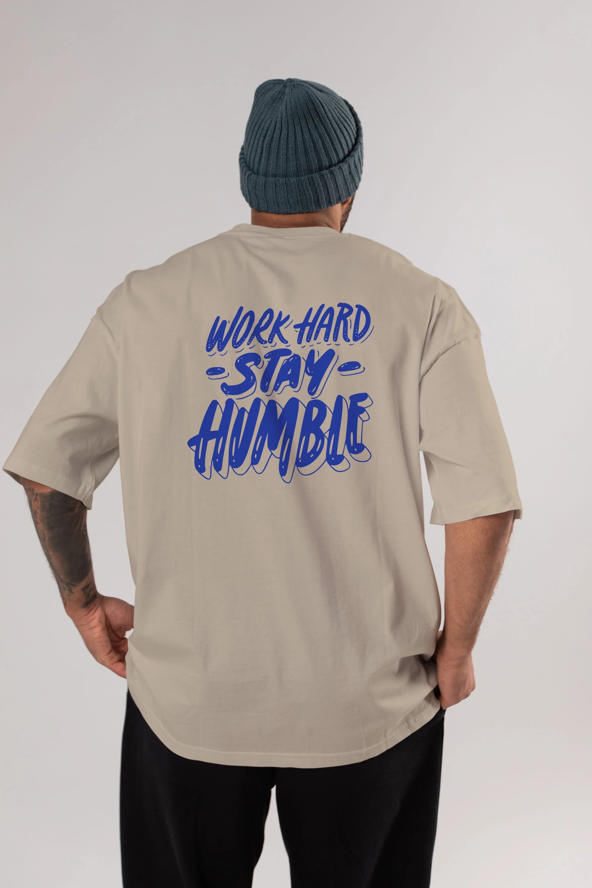 Word Hard Yazılı Arka Baskılı Oversize t-shirt Erkek Kadın Unisex