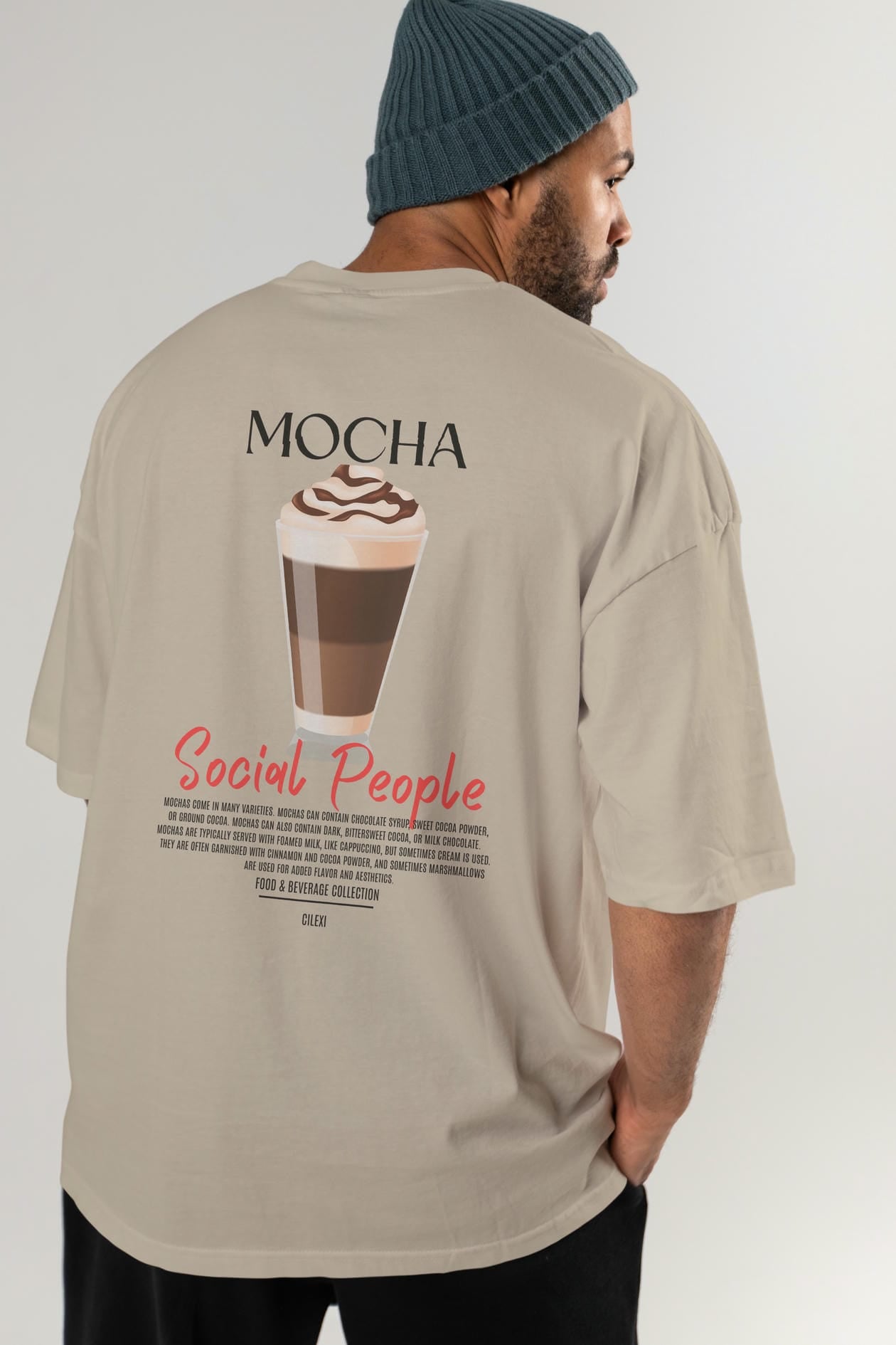 Mocha Kokteyl Serisi Baskılı Oversize t-shirt Erkek Kadın Unisex %100 Pamuk Bisiklet Yaka tişort