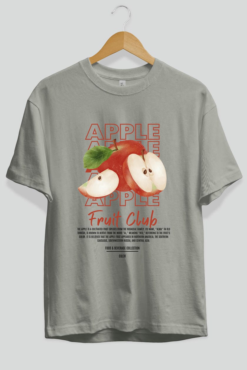 Apple Ön Baskılı Oversize t-shirt Erkek Kadın Pamuk Bisiklet Yaka tişort